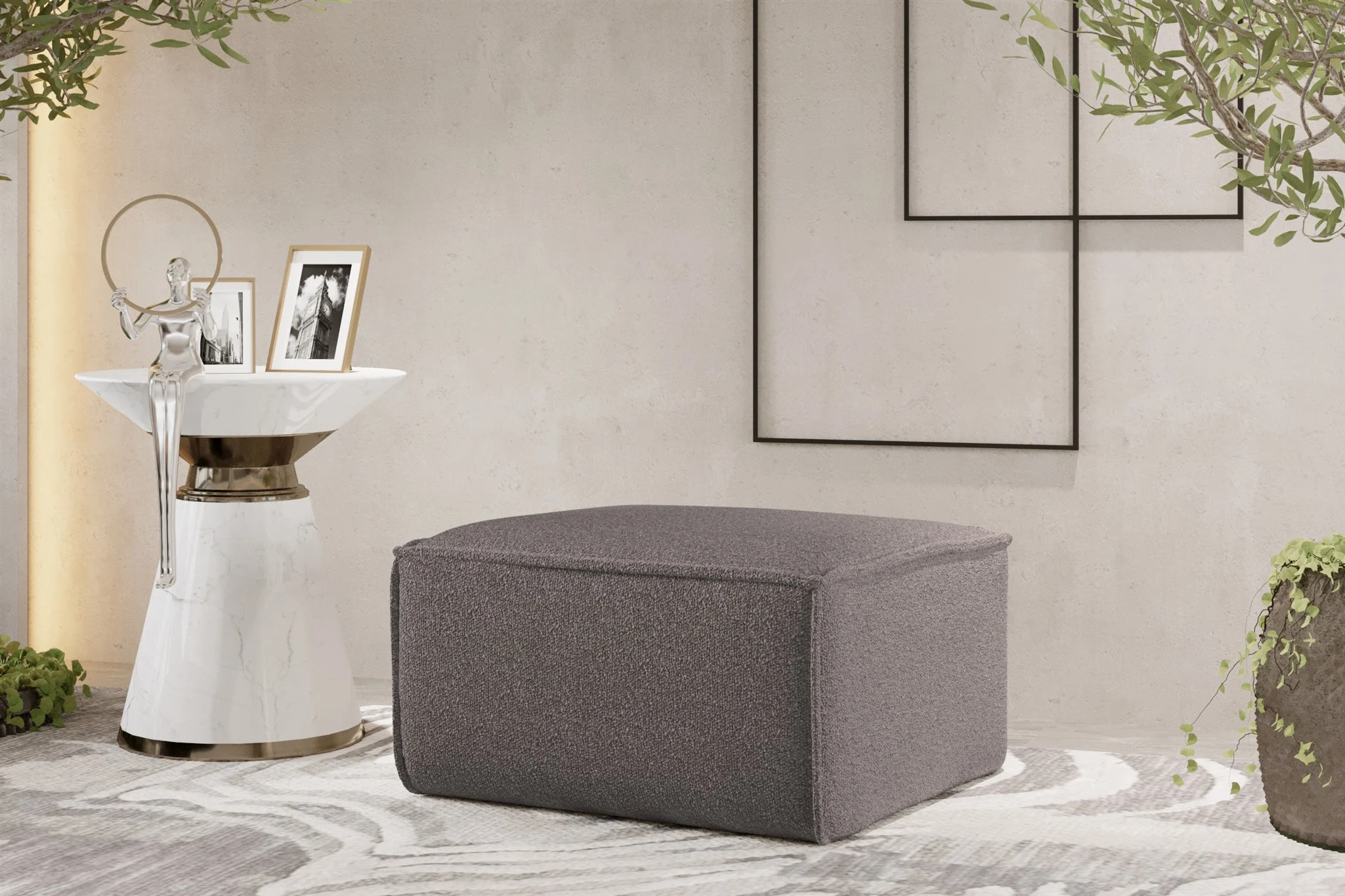 Polsterhocker Designerhocker CELES PREMIUM 65x65 cm Stoff Ascot Bukla Taupe - Fun Möbel