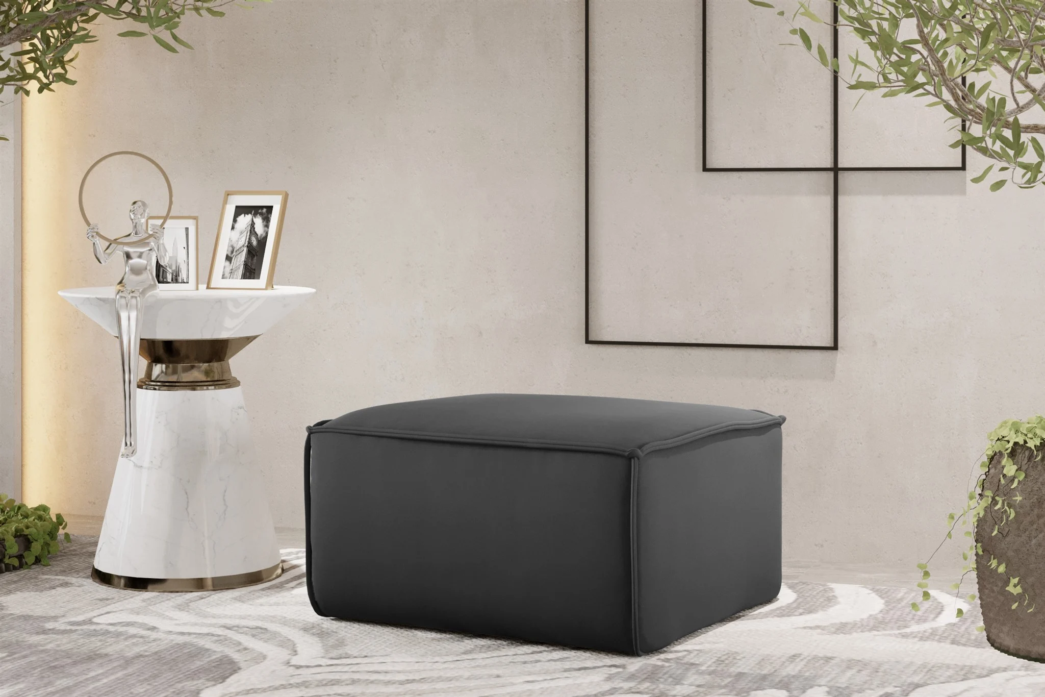 Polsterhocker Designerhocker CELES PREMIUM 65x65 cm Stoff Opera Velvet Dunkelgrau - Fun Möbel