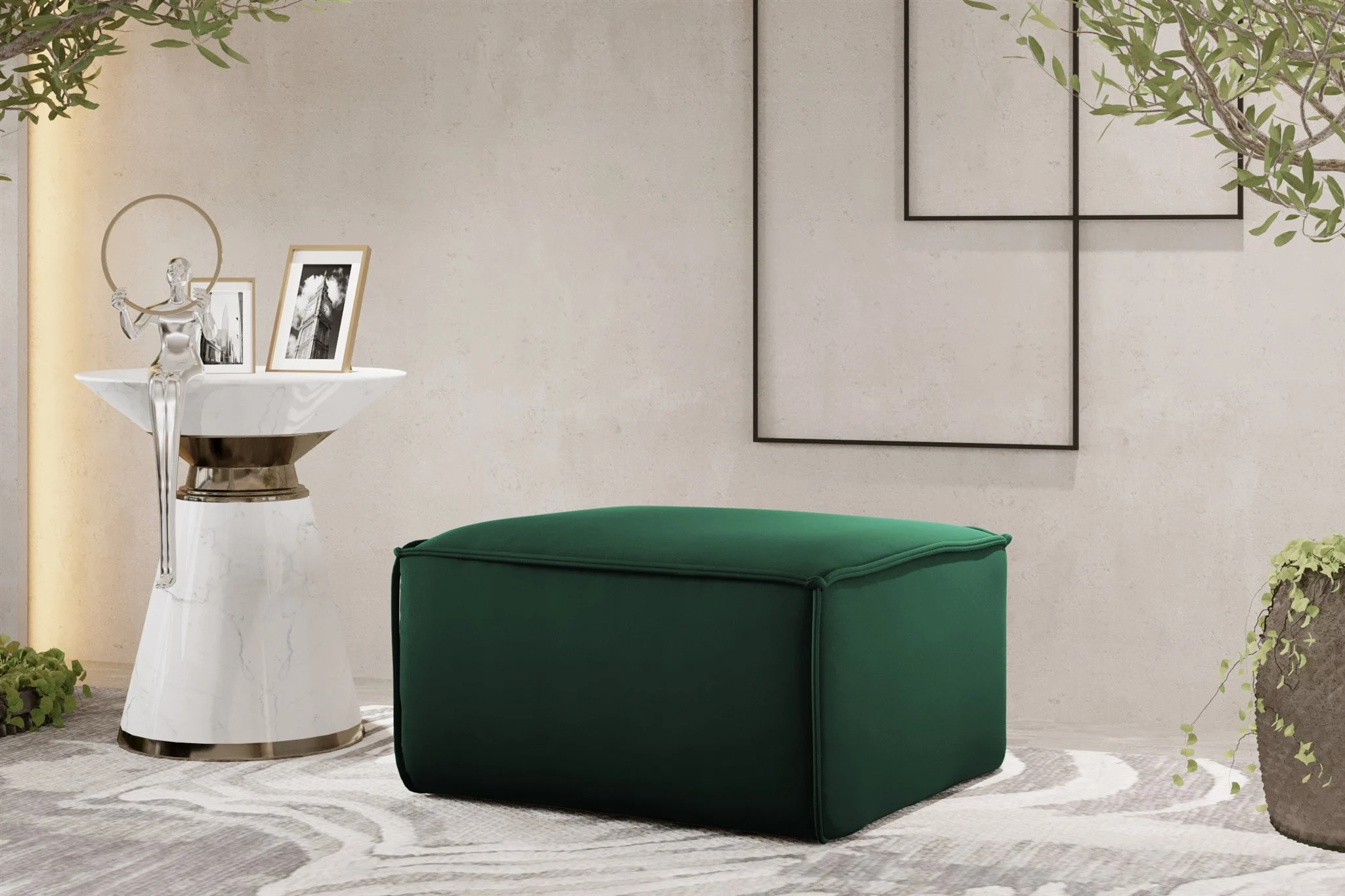 Polsterhocker Designerhocker CELES PREMIUM 65x65 cm Stoff Opera Velvet Grün - Fun Möbel