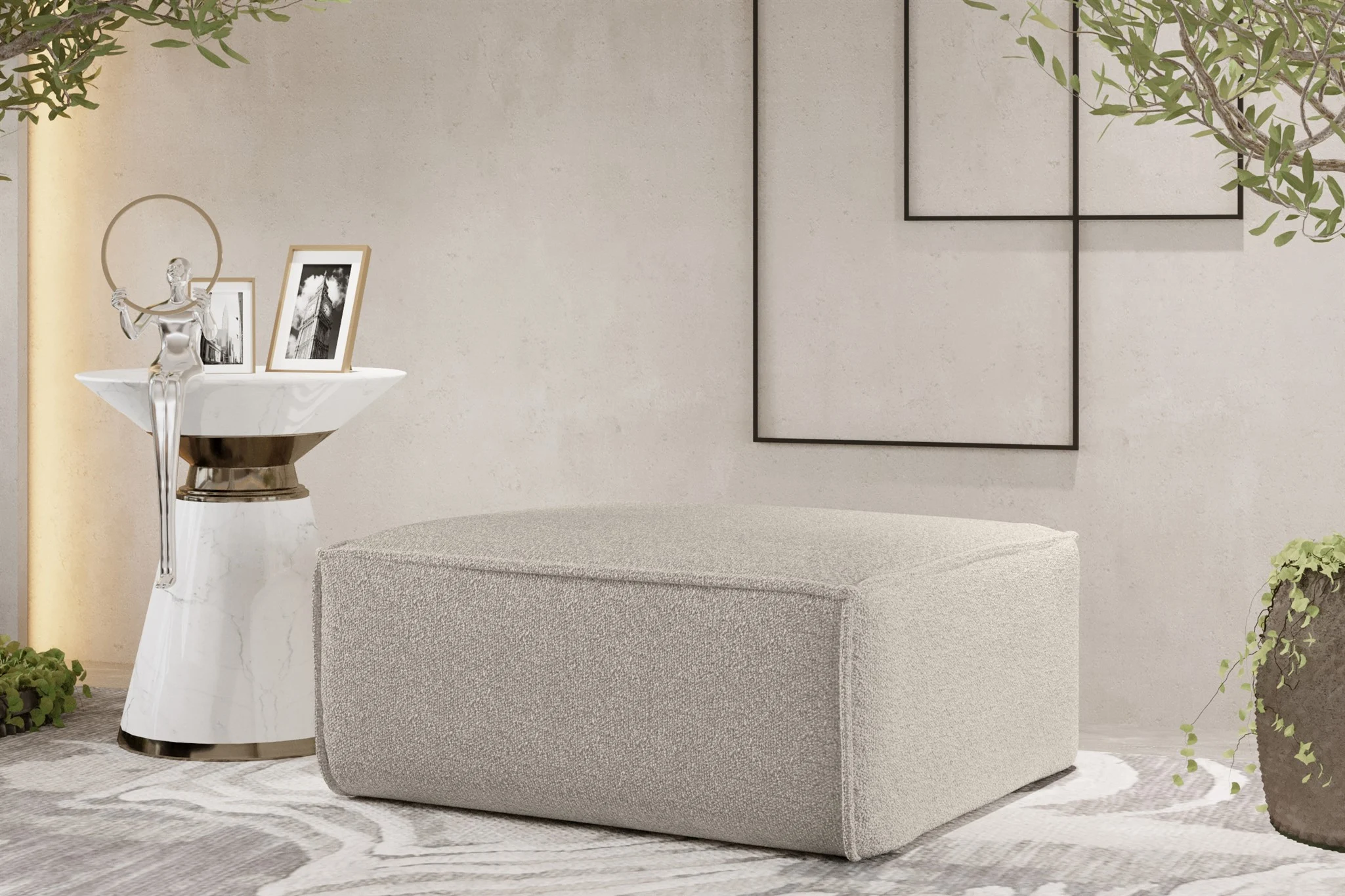 Polsterhocker Designerhocker CELES PREMIUM 85x85 cm Stoff Ascot Bukla Beige - Fun Möbel