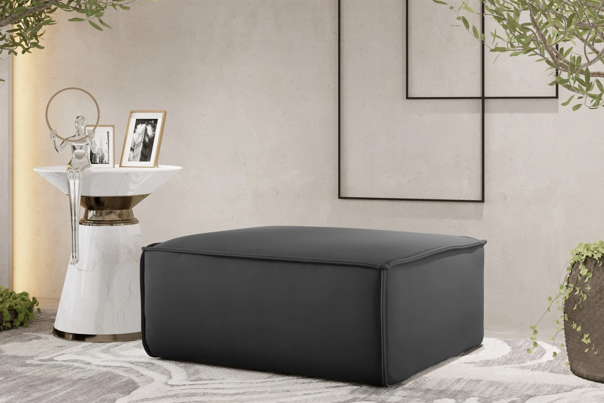 Polsterhocker Designerhocker CELES PREMIUM 85x85 cm Stoff Opera Velvet Dunkelgrau - Fun Möbel