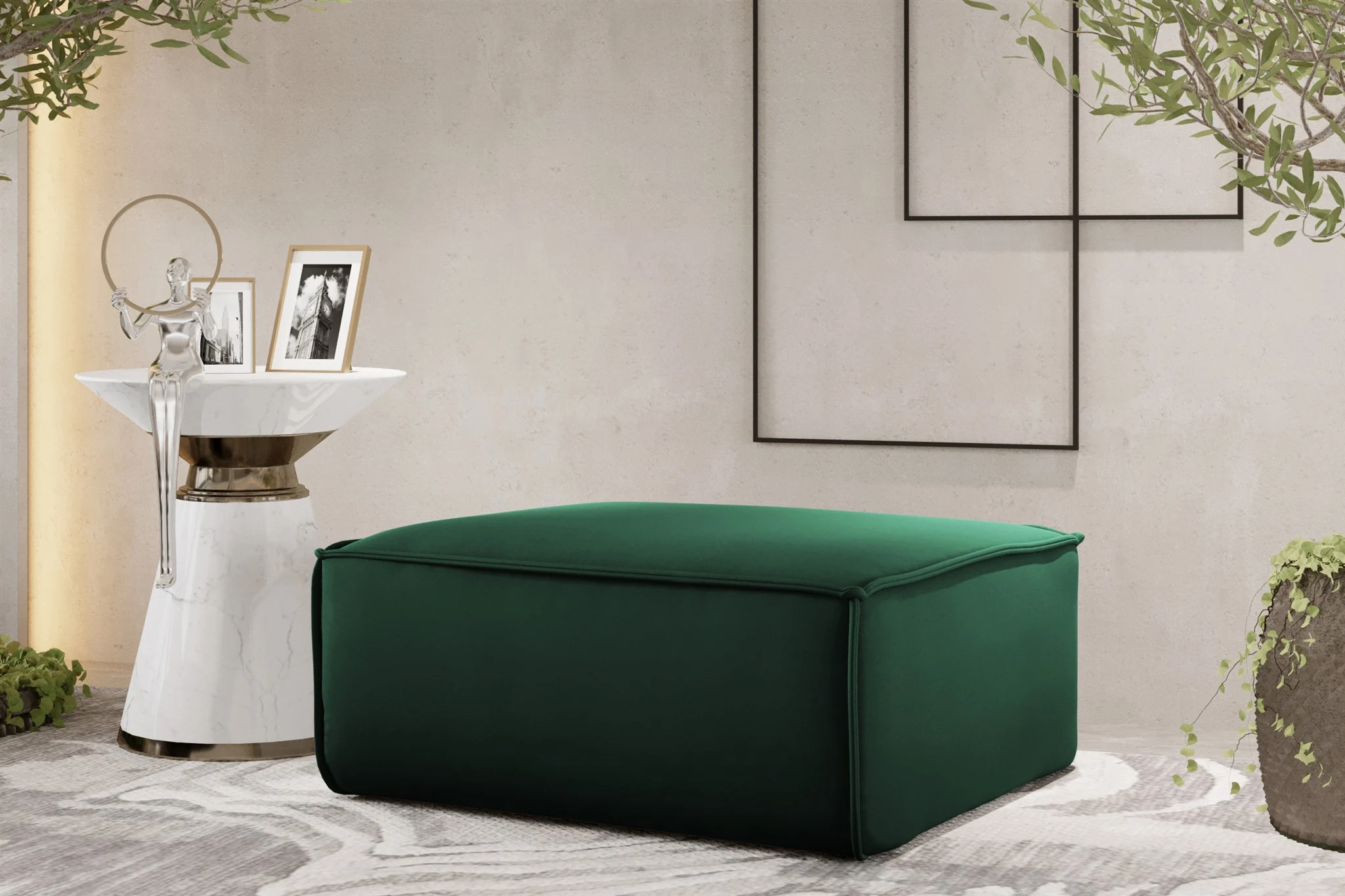 Polsterhocker Designerhocker CELES PREMIUM 85x85 cm Stoff Opera Velvet Grün - Fun Möbel