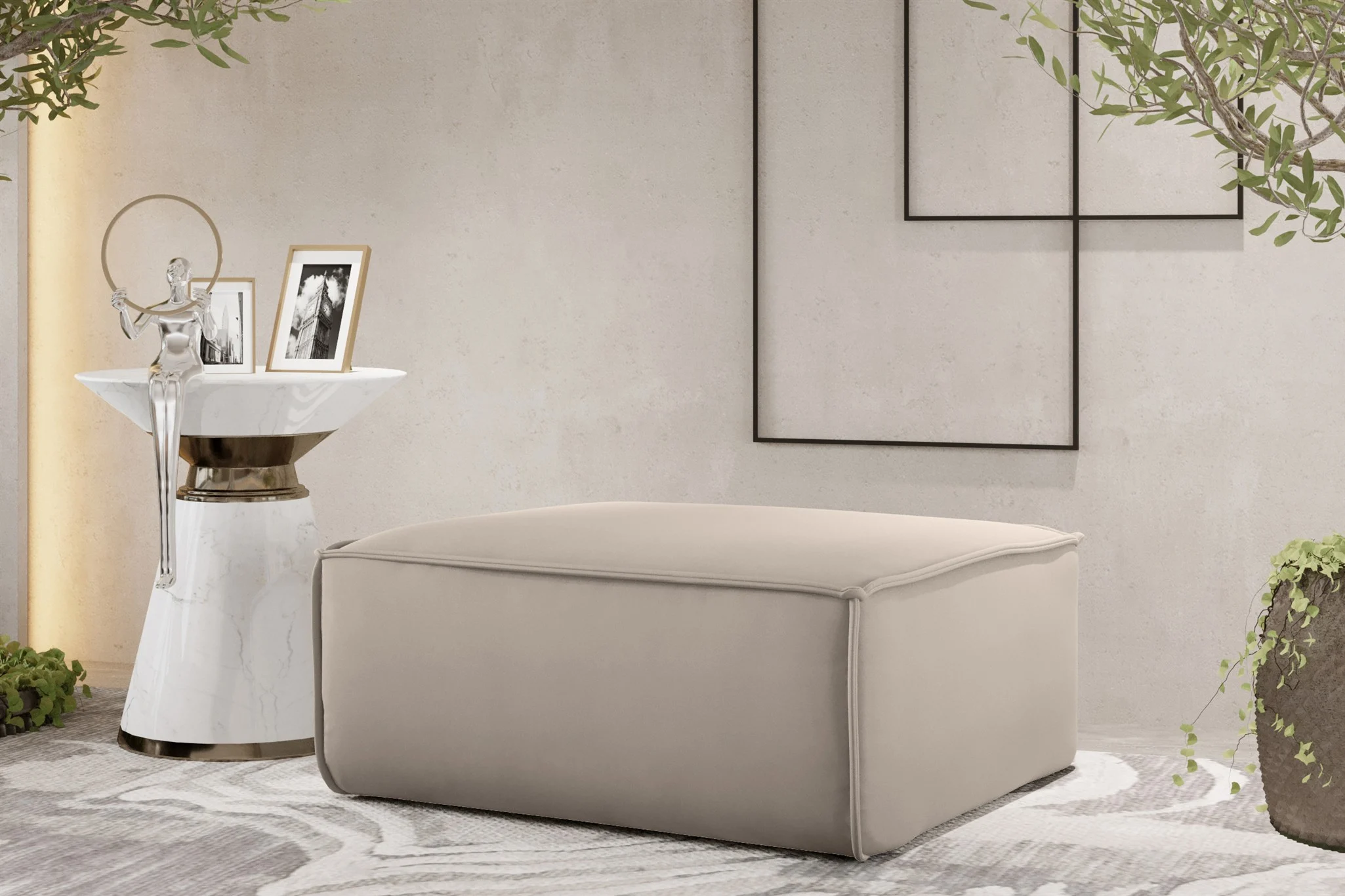 Polsterhocker Designerhocker CELES PREMIUM 105x105 cm Stoff Opera Velvet Sand - Fun Möbel