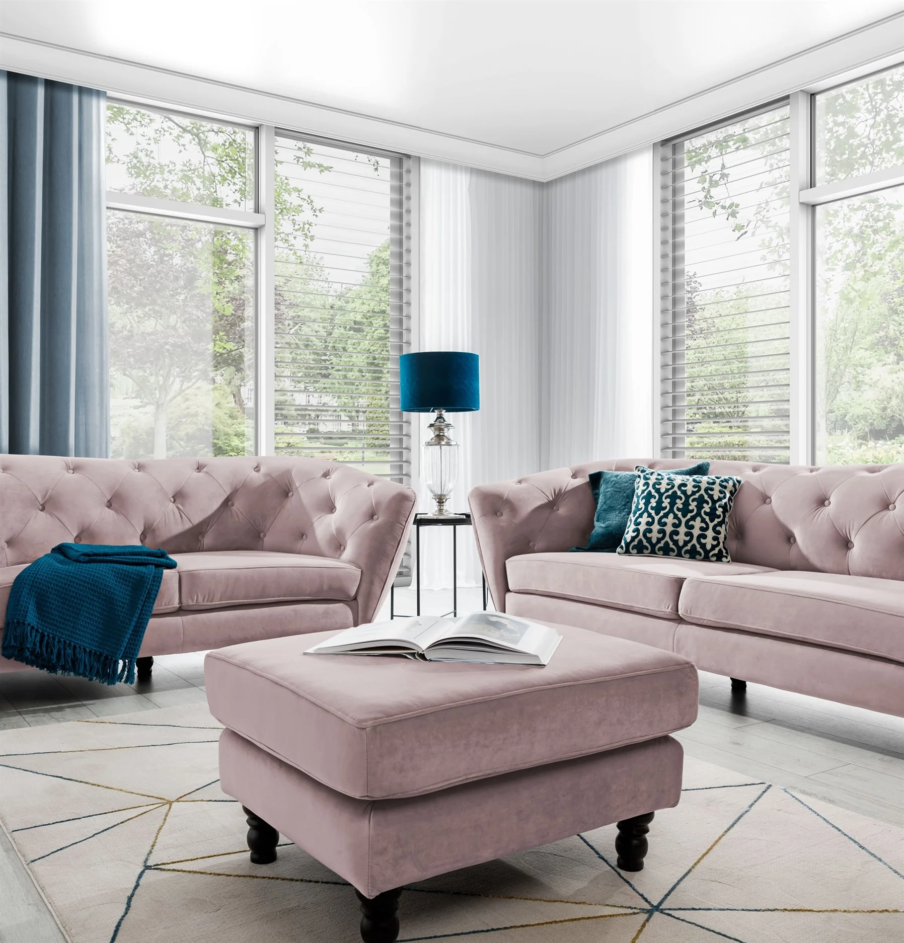 Polsterhocker Hocker Sitzhocker CHARLOTTE in Stoff Matt Velvet Altrosa - Fun Moebel