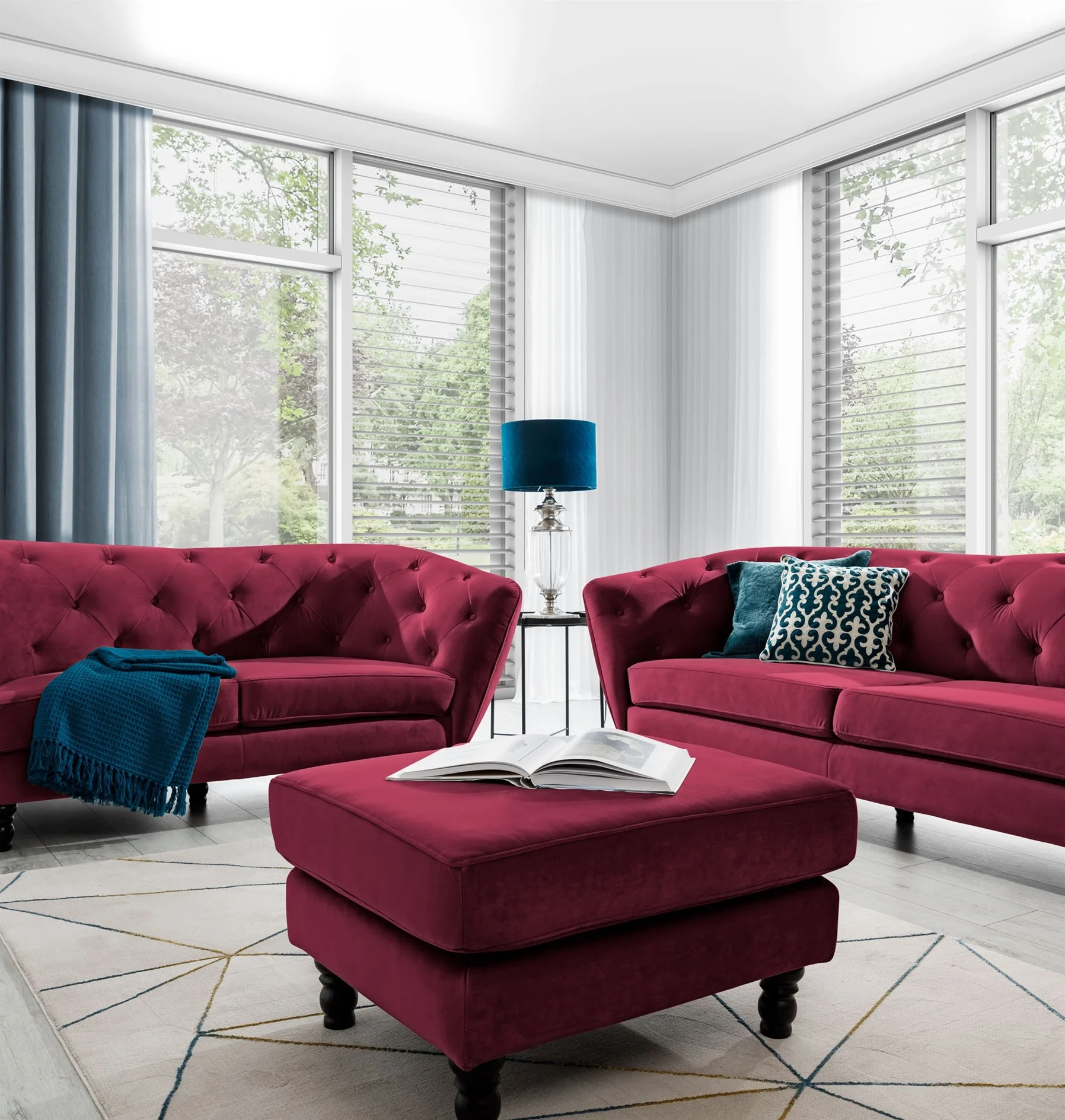 Polsterhocker Hocker Sitzhocker CHARLOTTE in Stoff Matt Velvet Bordeaux - Fun Moebel