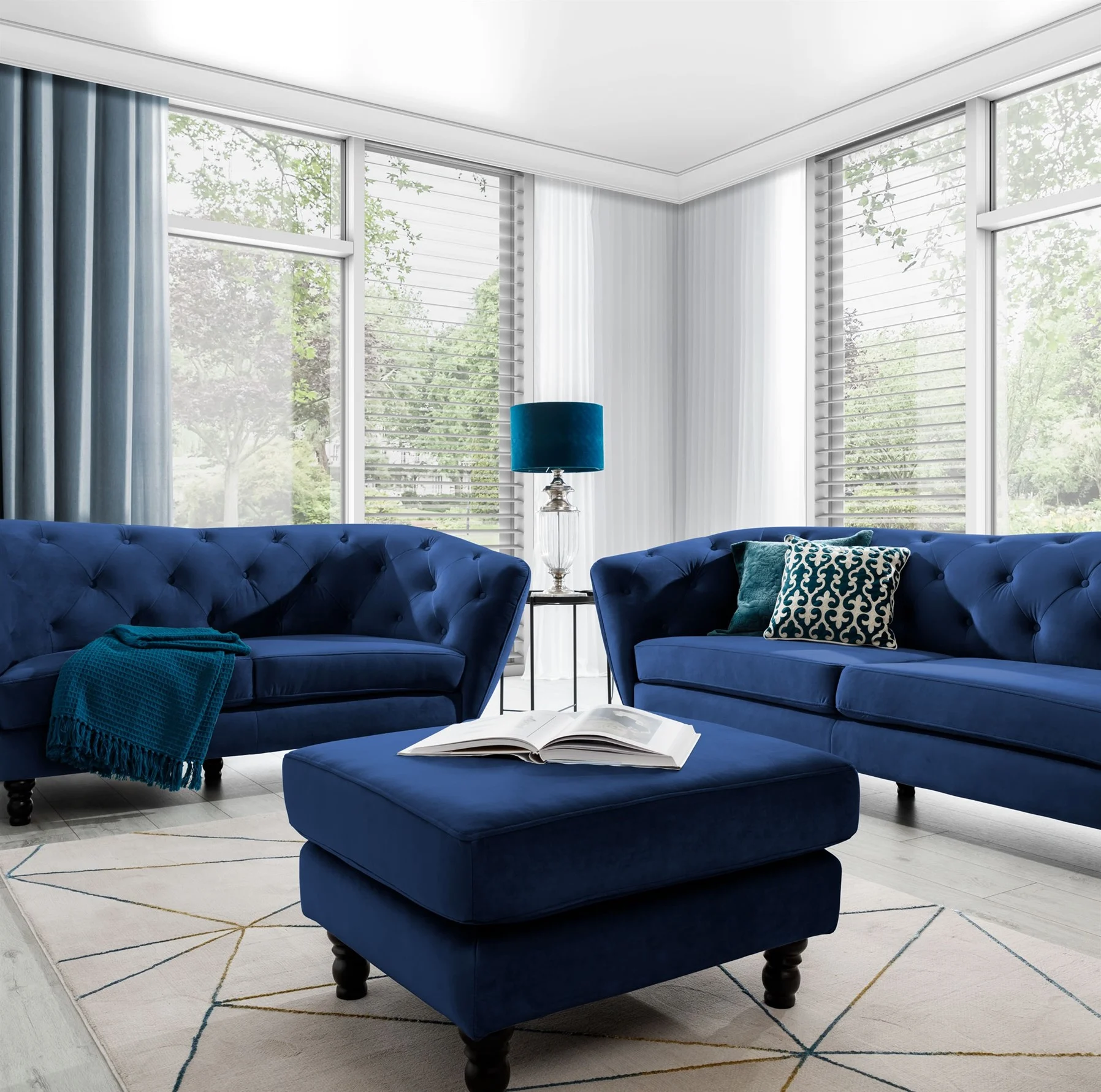 Polsterhocker Hocker Sitzhocker CHARLOTTE in Stoff Matt Velvet Dunkelblau - Fun Moebel