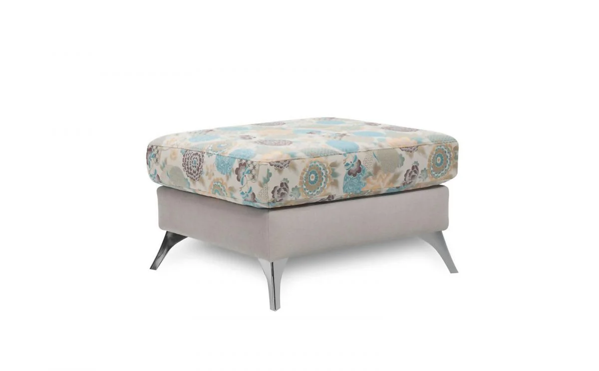 Hocker Polsterhocker ELISABETH Polyesterstoff Hellbeige / Muster - Fun Moebel