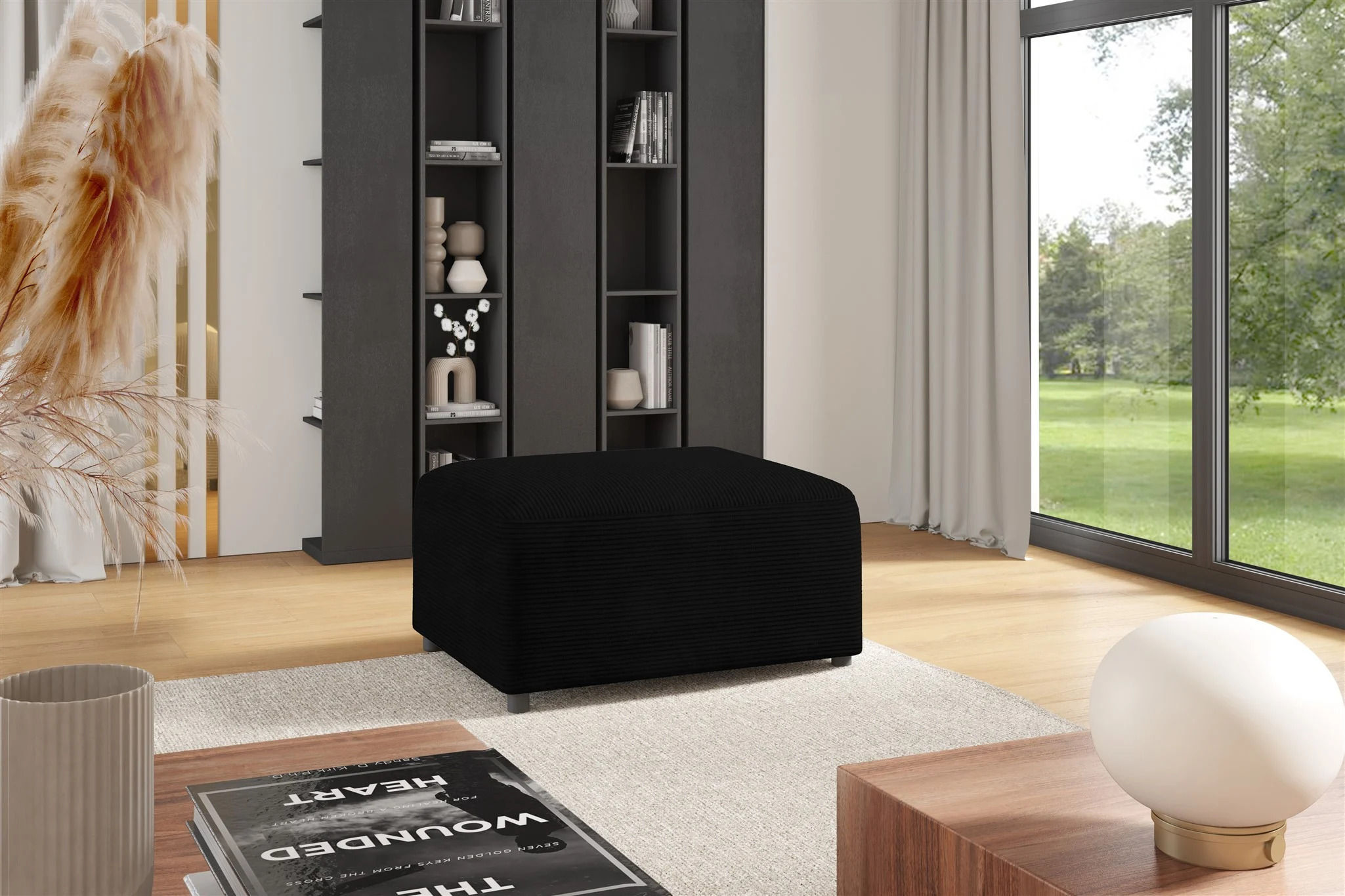 Polsterhocker Designerhocker Hocker MEGAN in Stoff Poso Schwarz - Fun Möbel