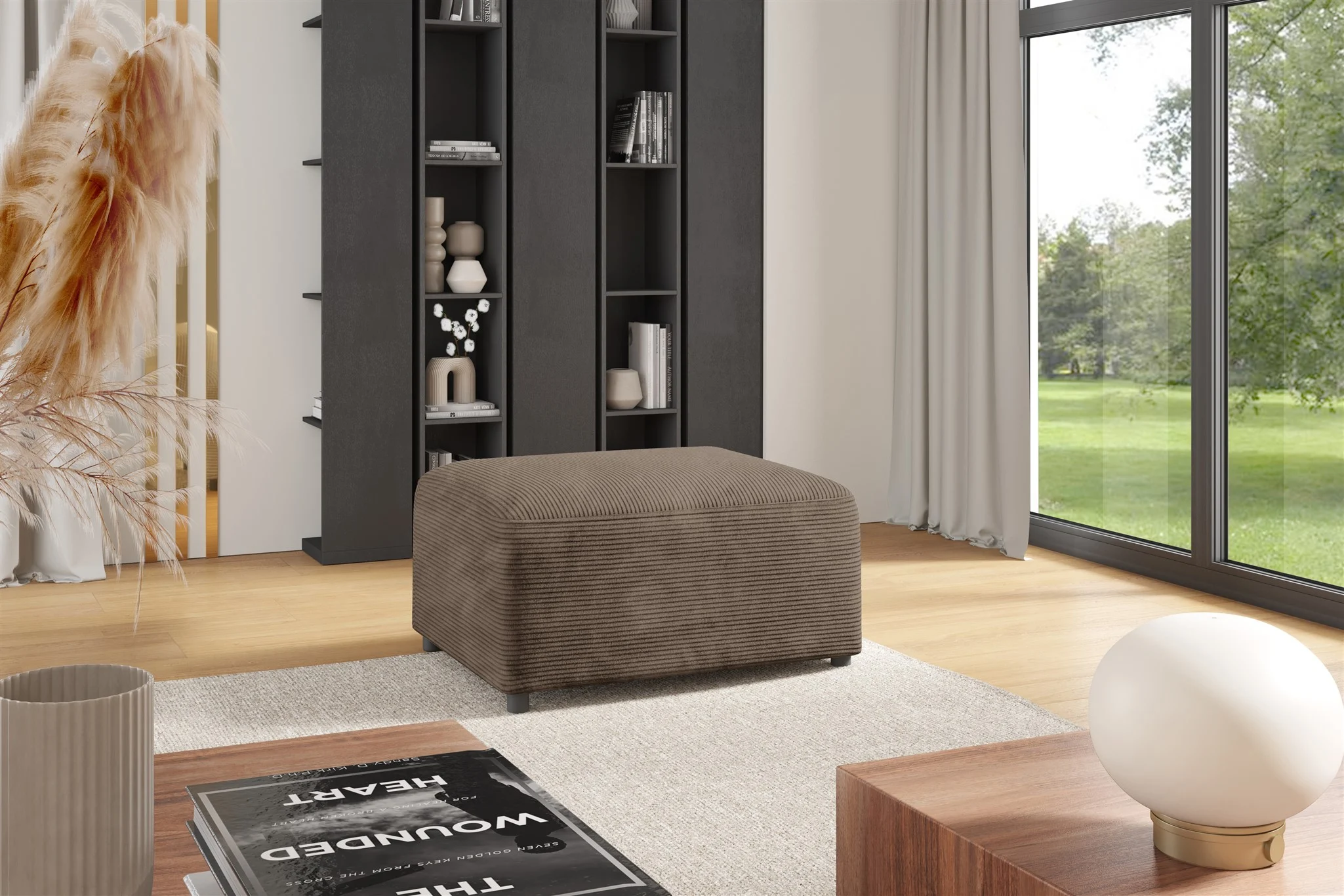 Polsterhocker Designerhocker Hocker MEGAN in Stoff Poso Cappuccino - Fun Möbel