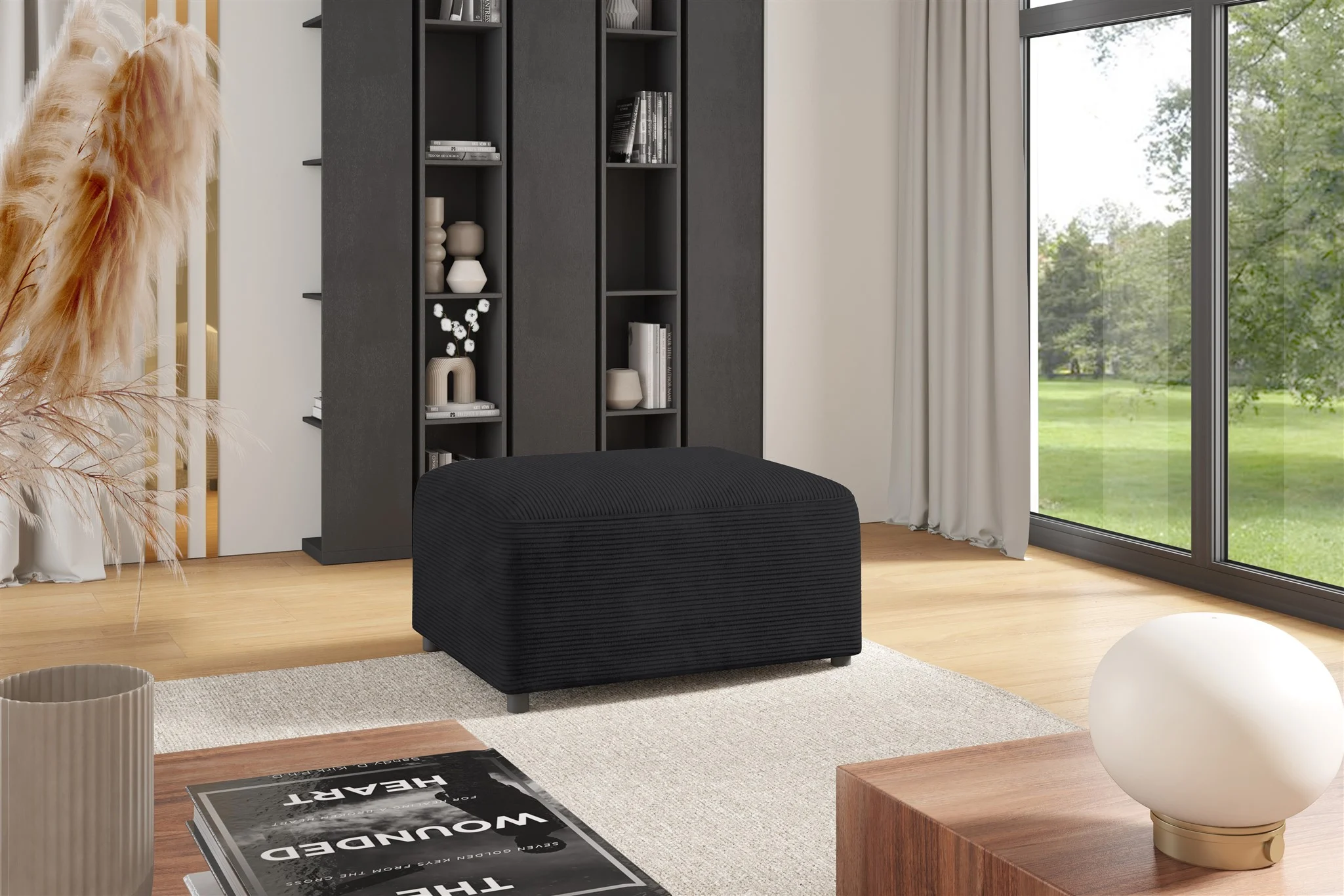 Polsterhocker Designerhocker Hocker MEGAN in Stoff Poso Anthrazit - Fun Möbel