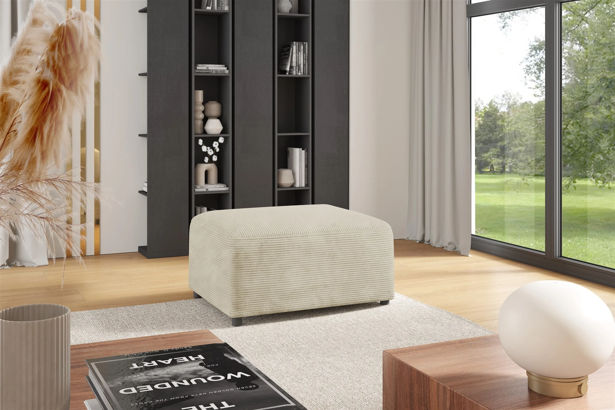 Polsterhocker Designerhocker Hocker MEGAN in Stoff Poso Creme - Fun Möbel
