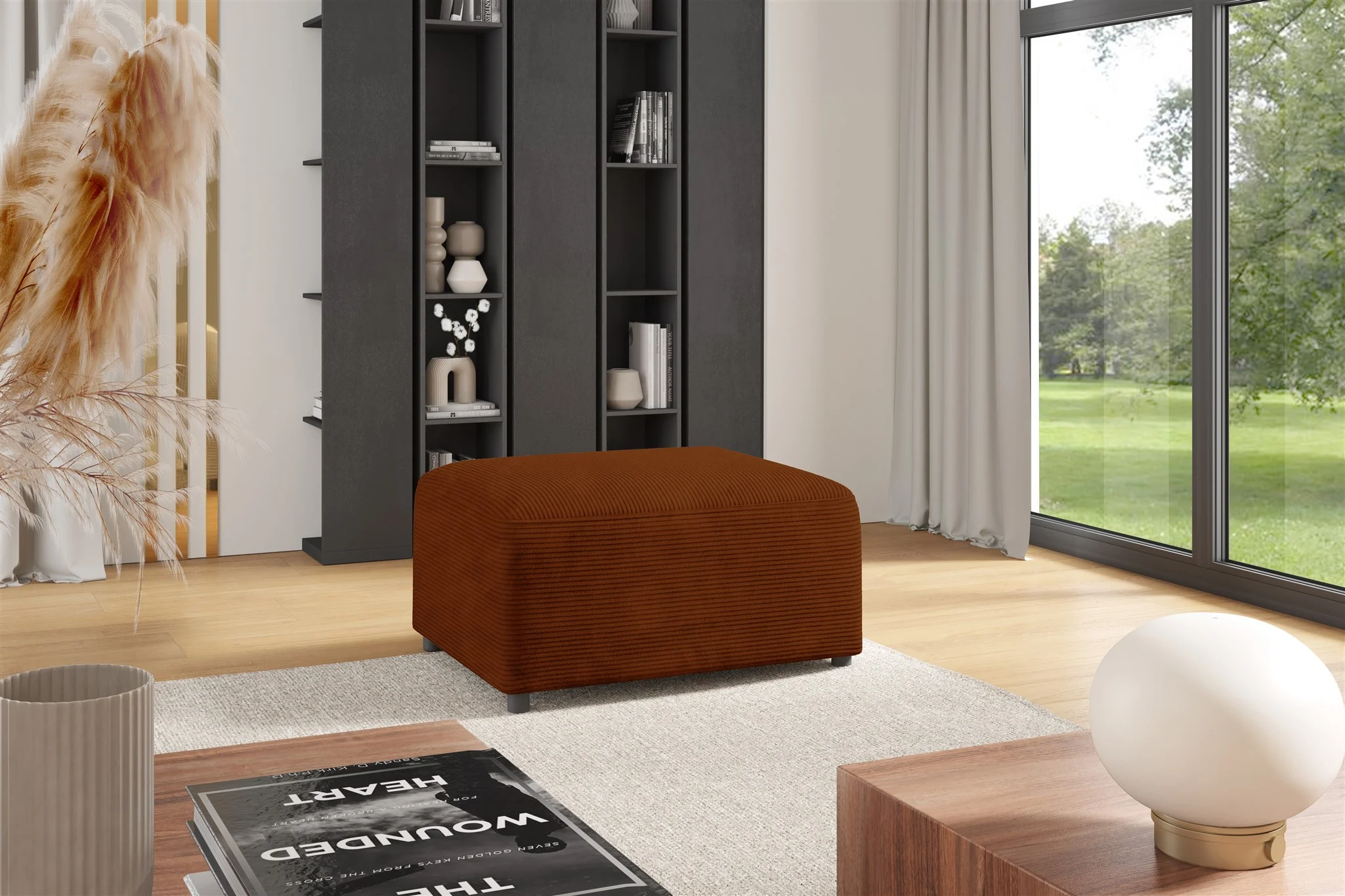 Polsterhocker Designerhocker Hocker MEGAN in Stoff Poso Rostbraun - Fun Möbel