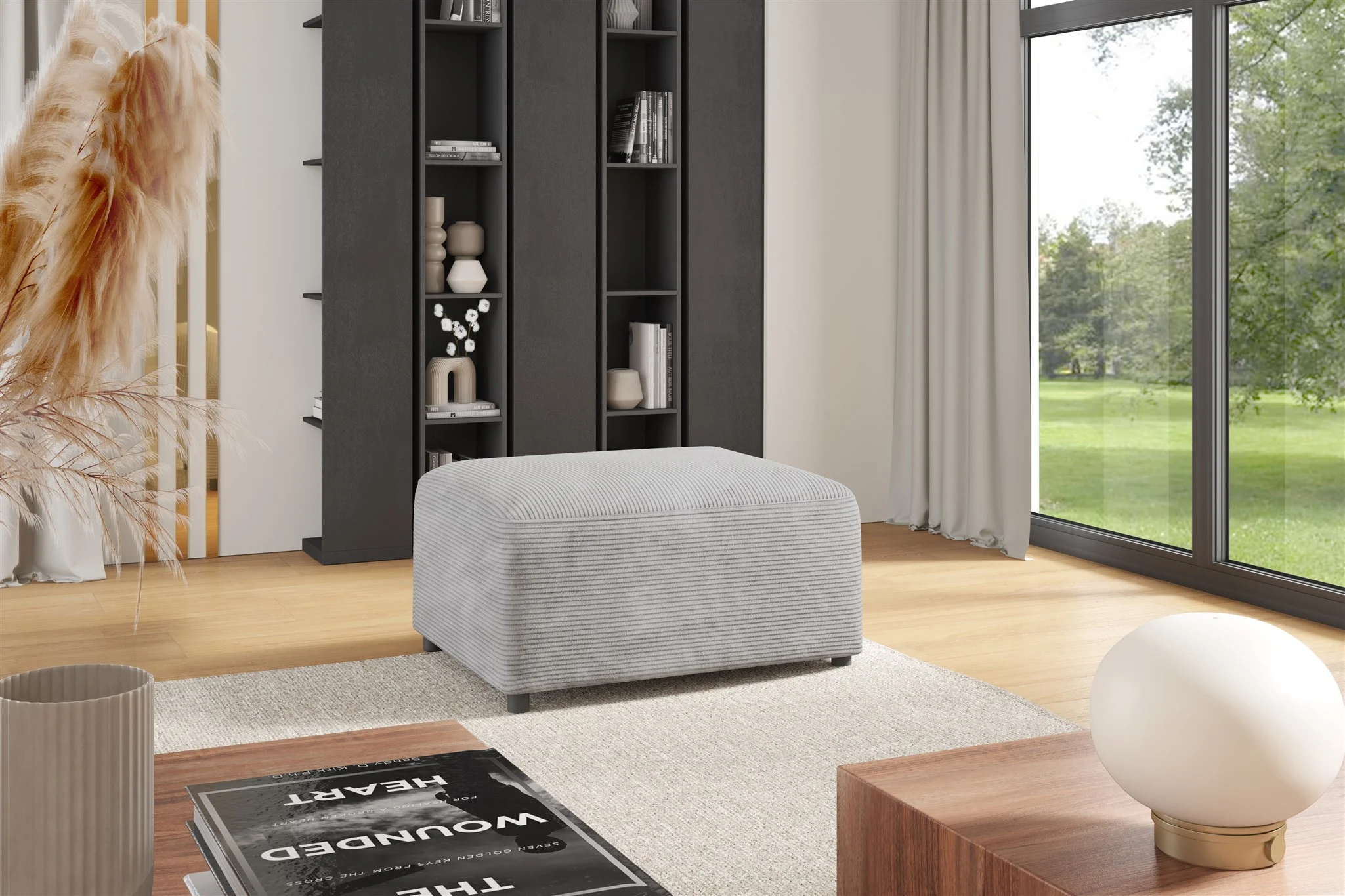Polsterhocker Designerhocker Hocker MEGAN in Stoff Poso Hellgrau - Fun Möbel