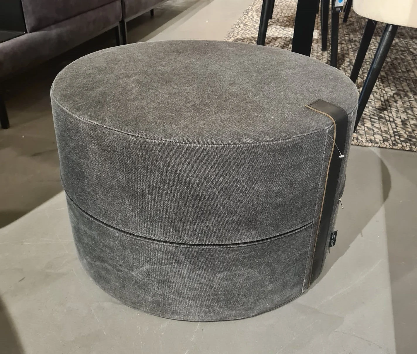 Pouf Cylinder Washed Denim Grey - FASMAS