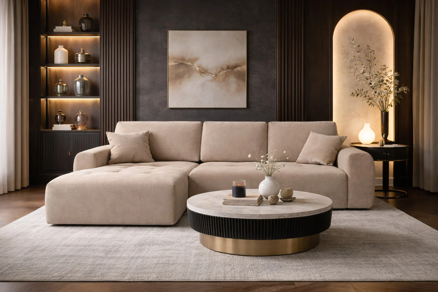 Ecksofa mit Schlaffunktion und Bettkasten, Sofa L-form, Veloursstoff Salvador, Ivo XL