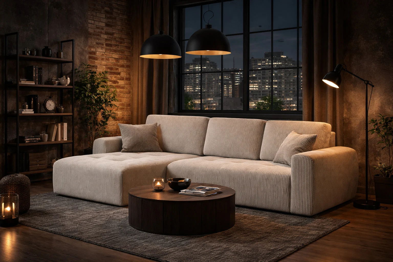 Ecksofa mit Schlaffunktion und Bettkasten, Sofa L-Form, Cordstoff Poso, Ivo L