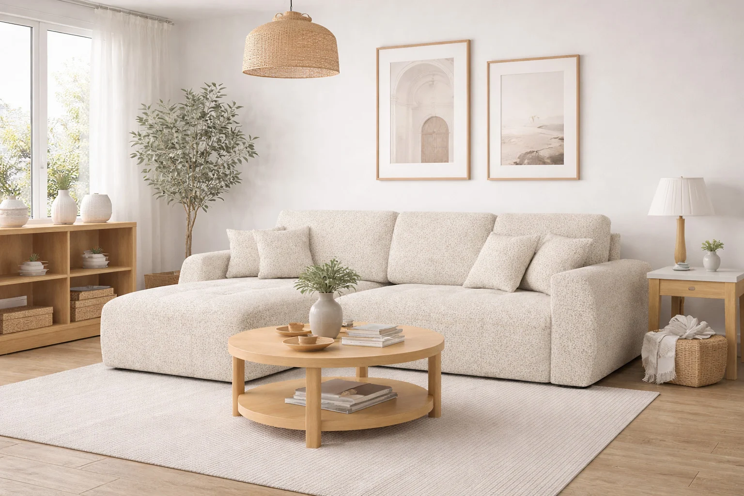 Ecksofa mit Schlaffunktion und Bettkasten, Sofa L-Form, Chenille-Stoff Artico, Ivo L