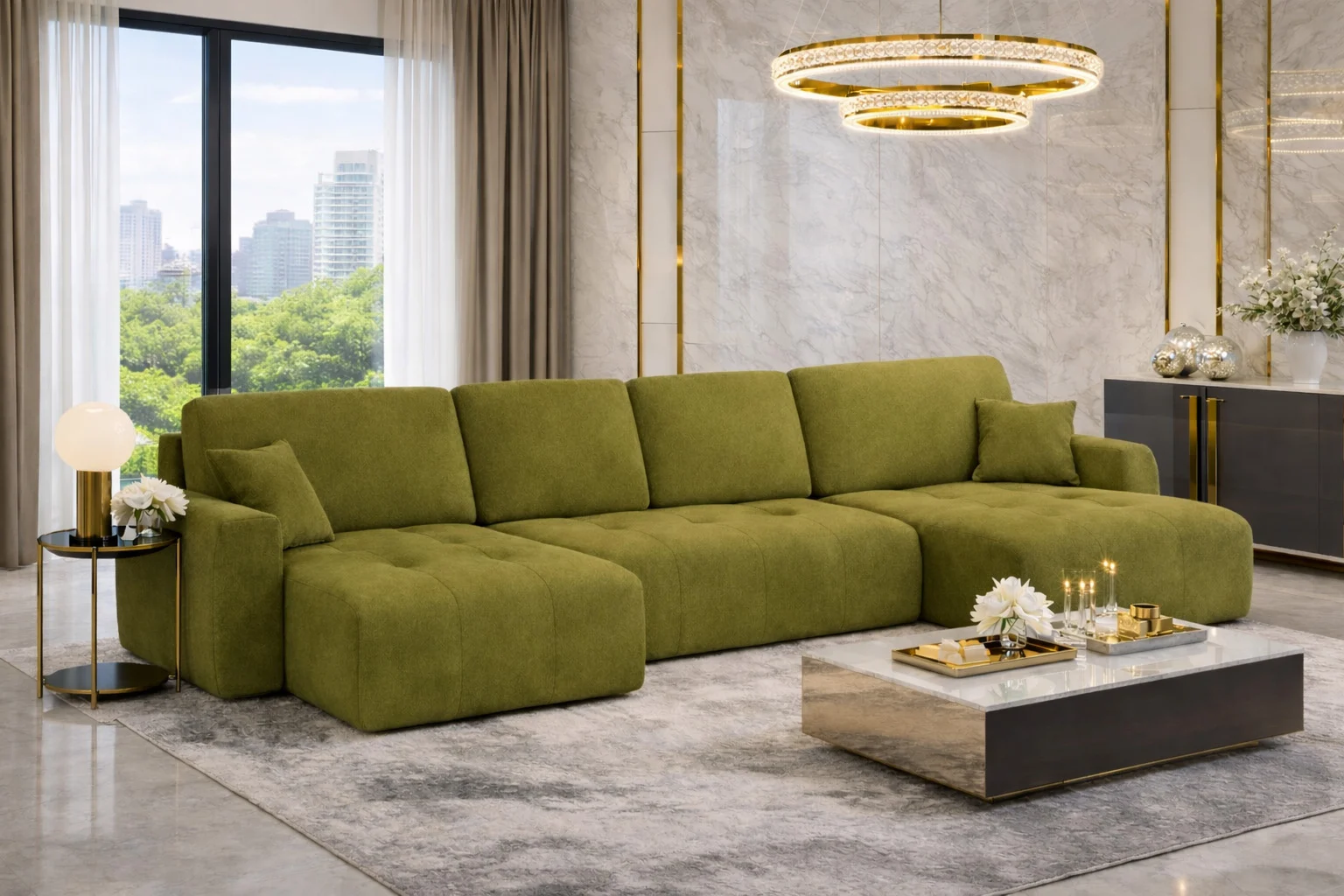 Ecksofa mit Schlaffunktion und Bettkasten, Sofa U-Form, Veloursstoff Salvador, Ivo U XL