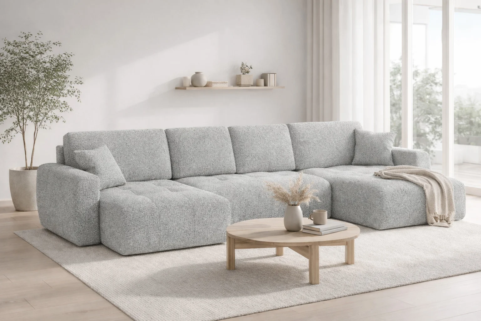 Ecksofa mit Schlaffunktion und Bettkasten, Sofa U-Form, Chenille-Stoff Artico, Ivo U XL