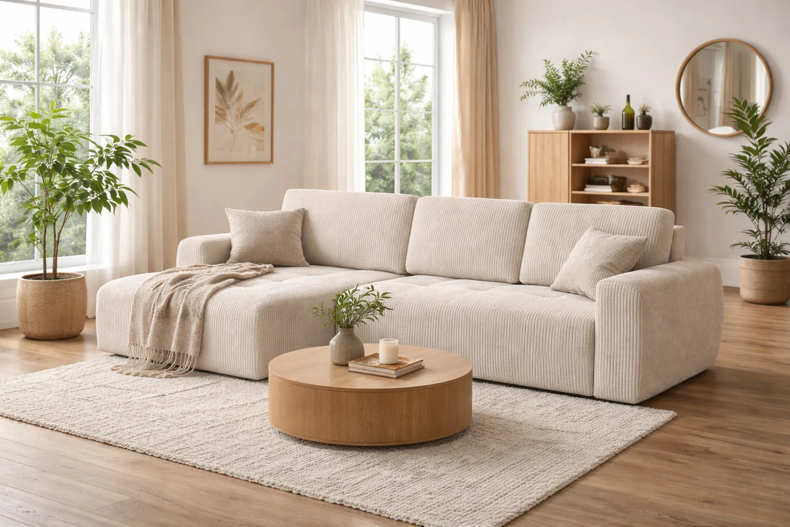 Ecksofa mit Schlaffunktion und Bettkasten, Sofa L-form, Cordstoff Poso, Ivo XL
