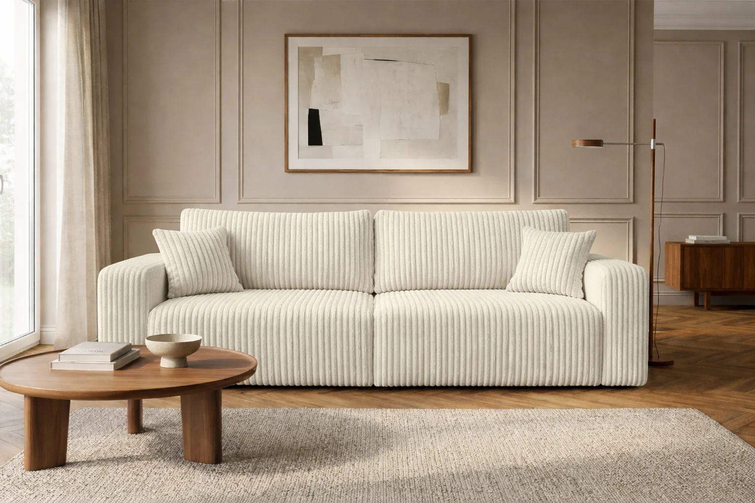 Sofa mit Schlaffunktion und Bettkasten, Cordstoff Tilia, BEST SCORNER