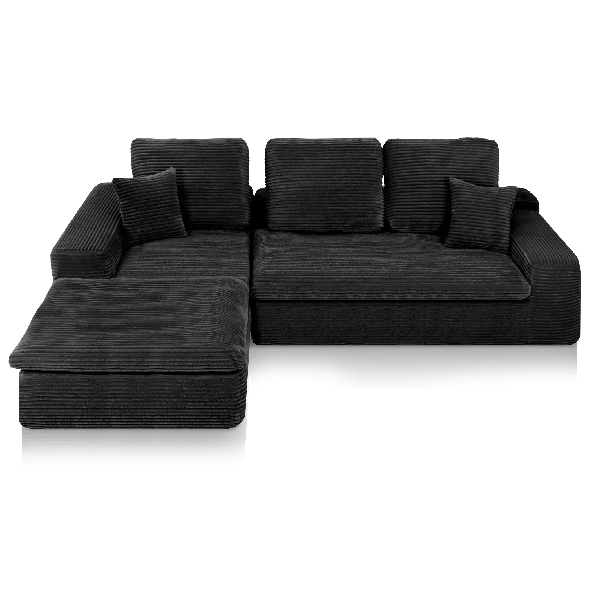 Ecksofa Lazy Samt Cordstoff Schwarz Links - Popsofa