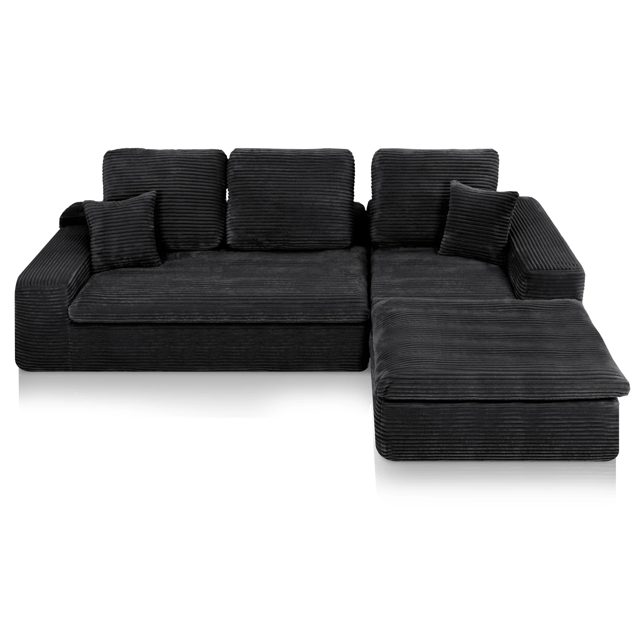 Ecksofa Lazy Samt Cordstoff Schwarz Right - Popsofa
