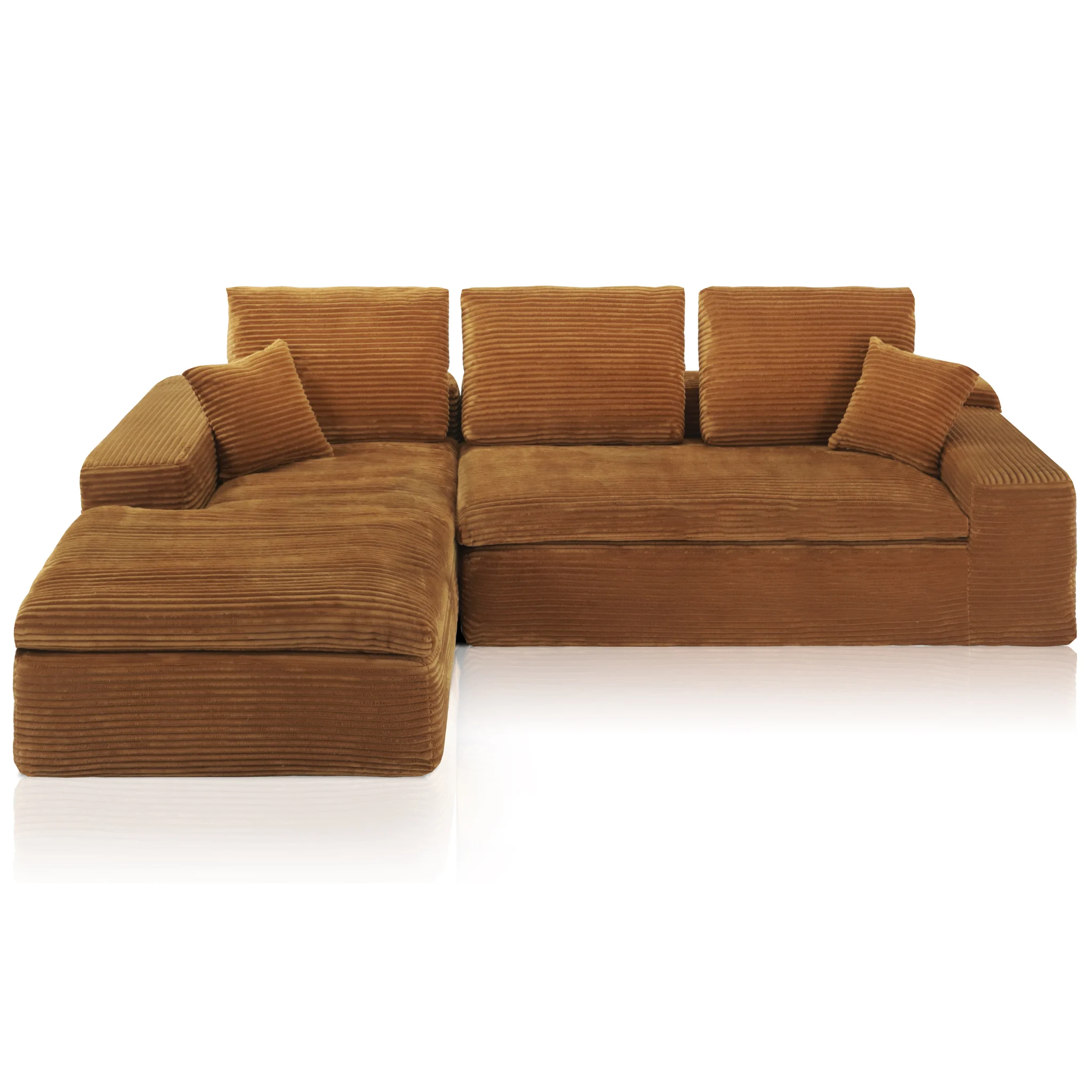 Ecksofa Lazy Samt Cordstoff Ockergelb links - Popsofa