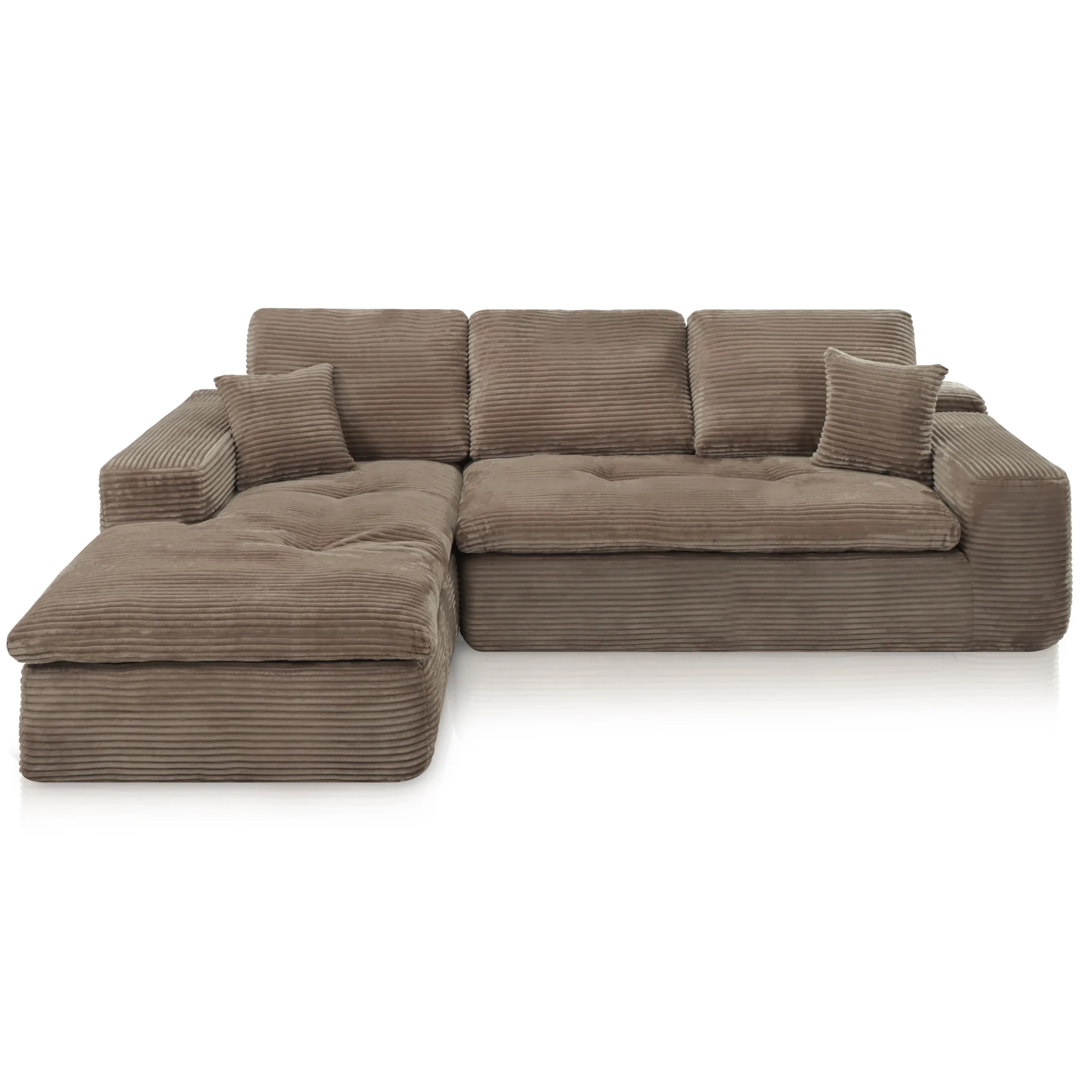 Ecksofa Lazy Samt Cordstoff Taupe Links - Popsofa