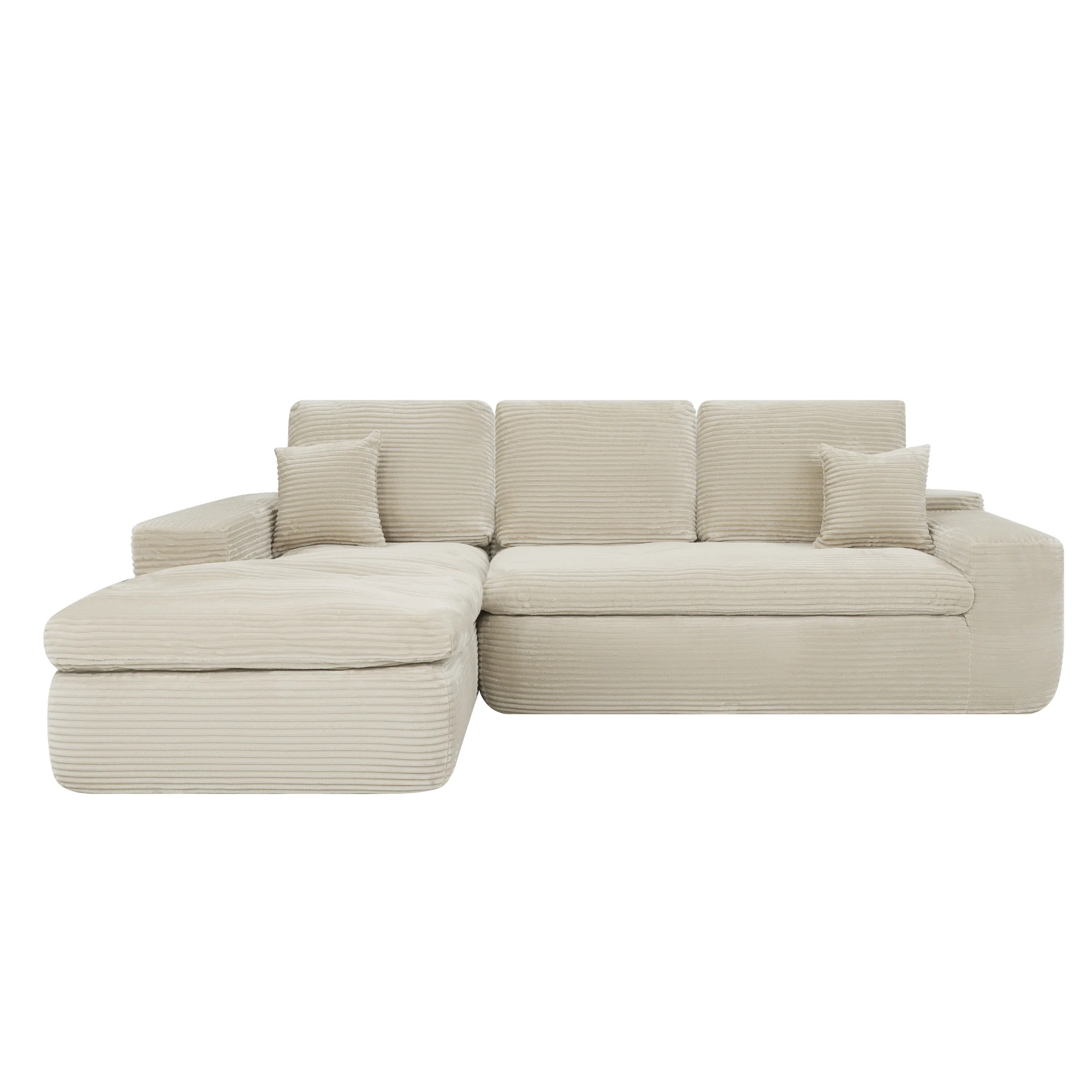 Ecksofa Lazy Samt Cordstoff Beige links - Popsofa