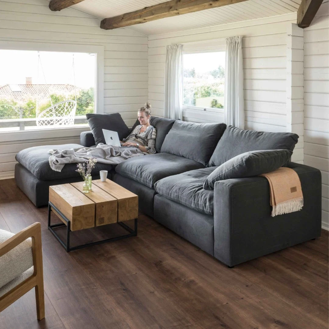 Lazy Modulsofa 3 Sitzer mit Chaiselongue Links, Stoff Shadow - FASMAS