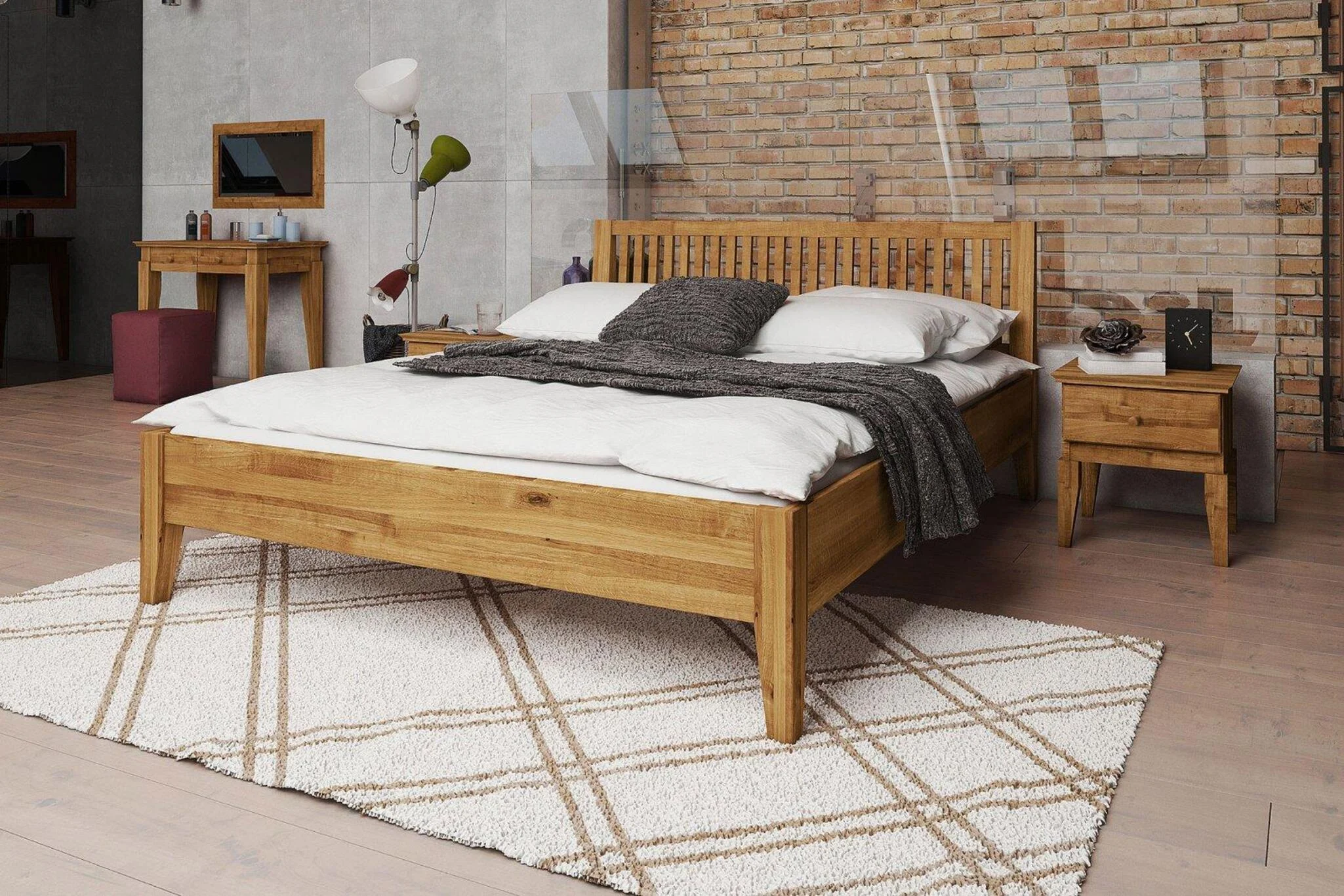 Schlafzimmerbett Bett Massivholzbett LENNES Nr.2 Eiche 90x200 cm - Fun Möbel