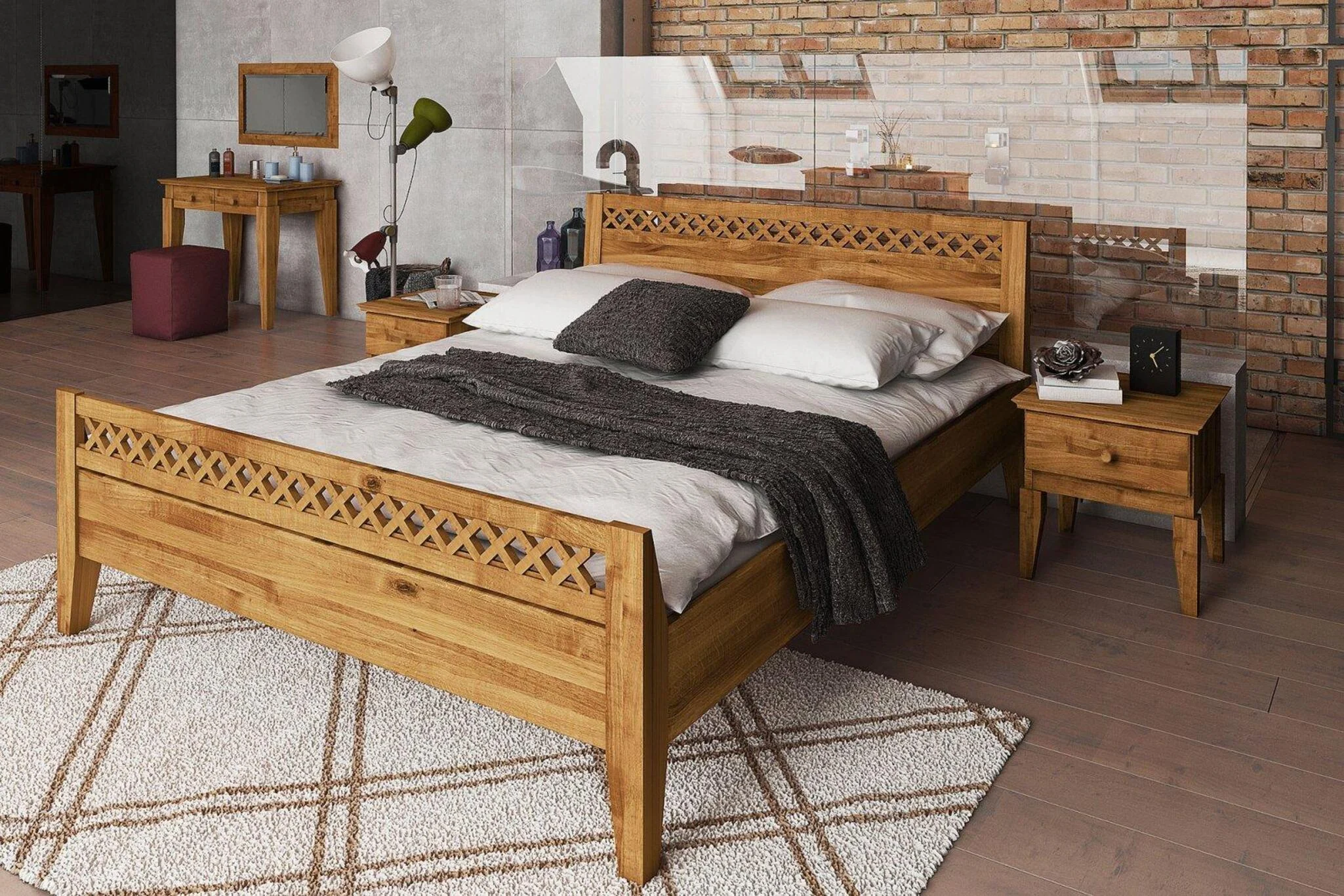 Schlafzimmerbett Bett Massivholzbett LENNES Nr.4 Eiche 80x200 cm - Fun Möbel
