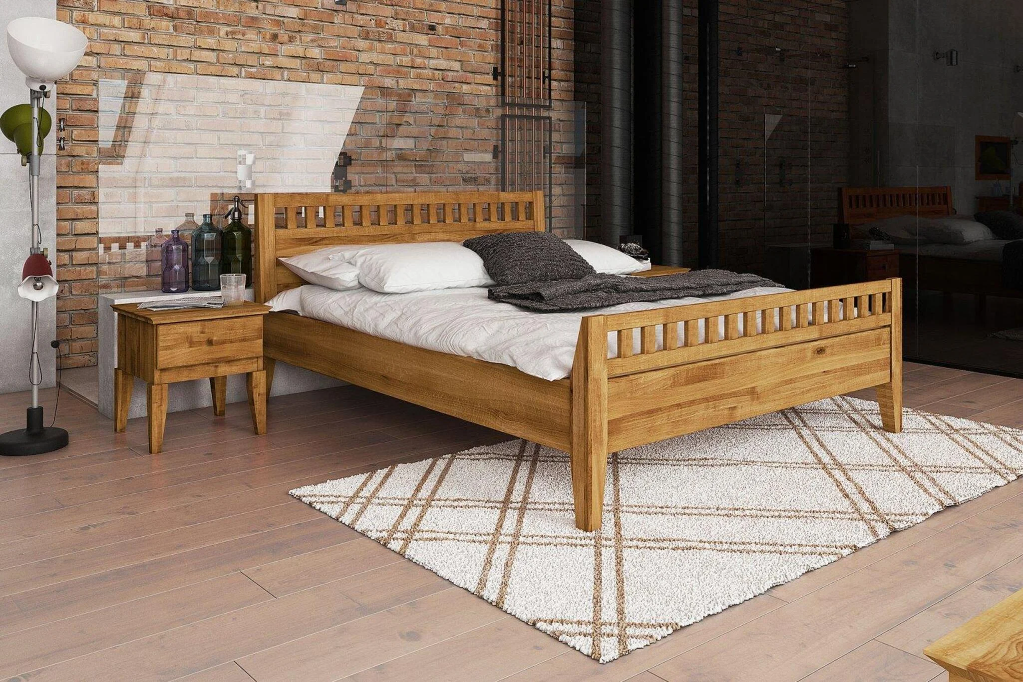 Schlafzimmerbett Bett Massivholzbett LENNES Nr.6 Eiche 90x200 cm - Fun Möbel
