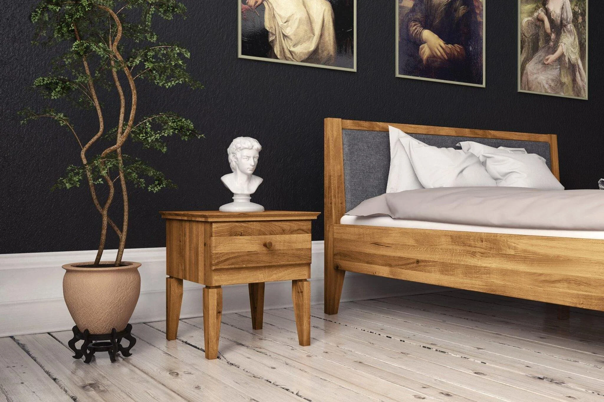 Nachtschrank LENNES Eiche massiv 46x50x45 cm - Fun Möbel