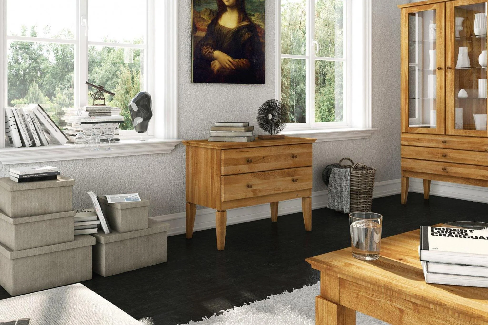 Niedrige Kommode LENNES Buche massiv 87x66x45 cm - Fun Möbel