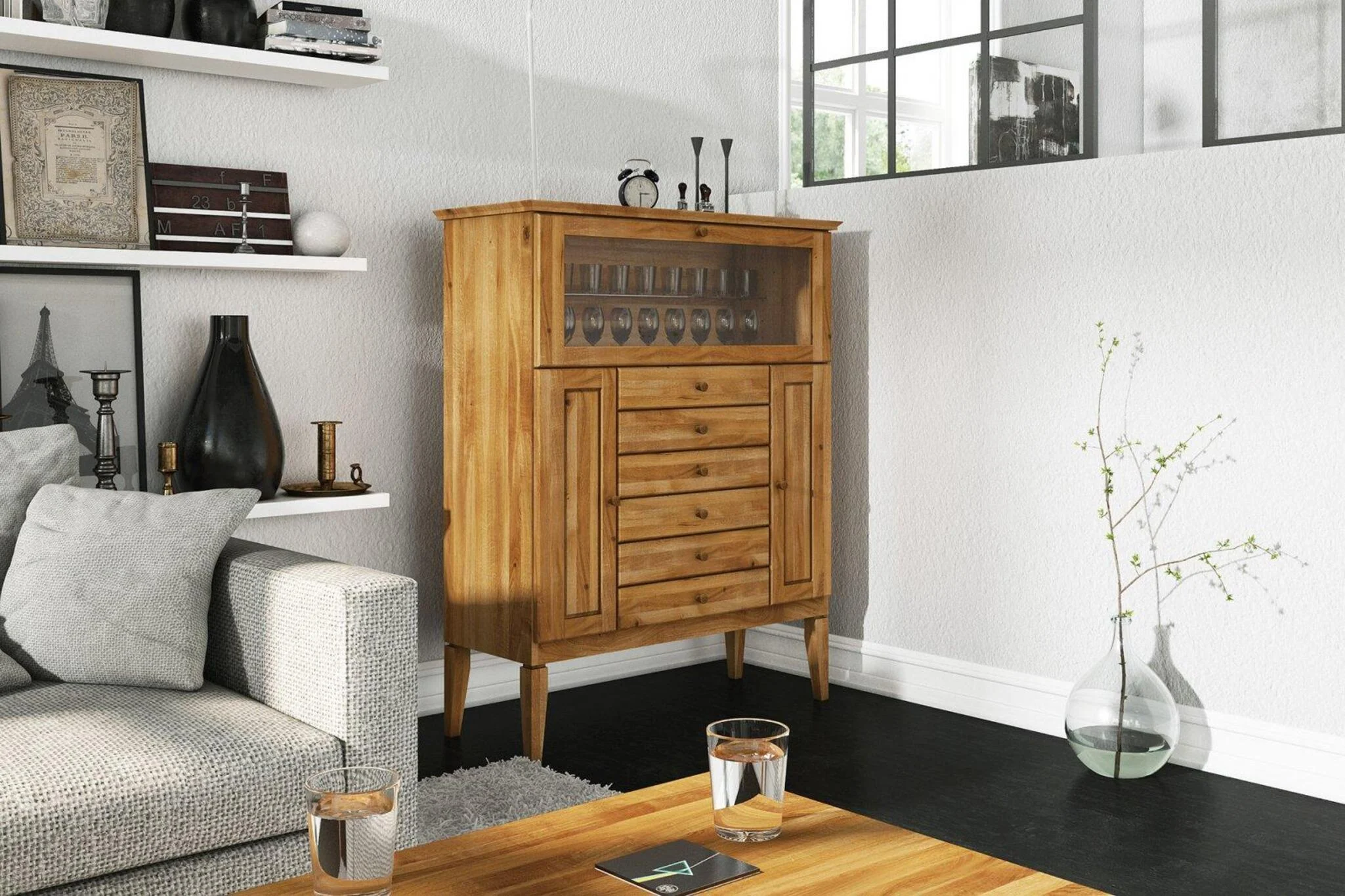 Anrichte Kommode LENNES Buche massiv 112x140x45 cm - Fun Möbel