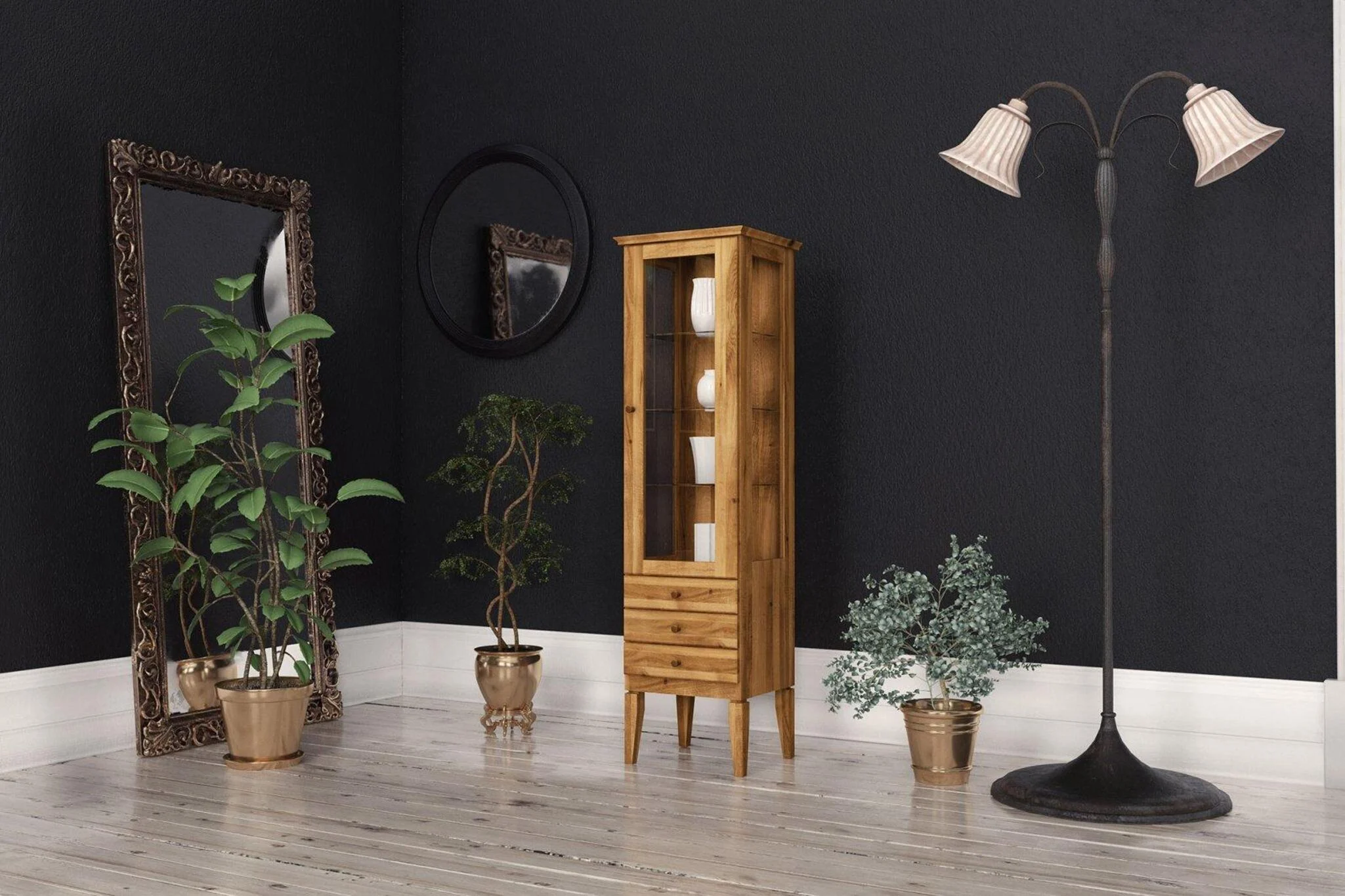 Vitrine Kommode LENNES Buche massiv 50x180x45 cm - Fun Möbel