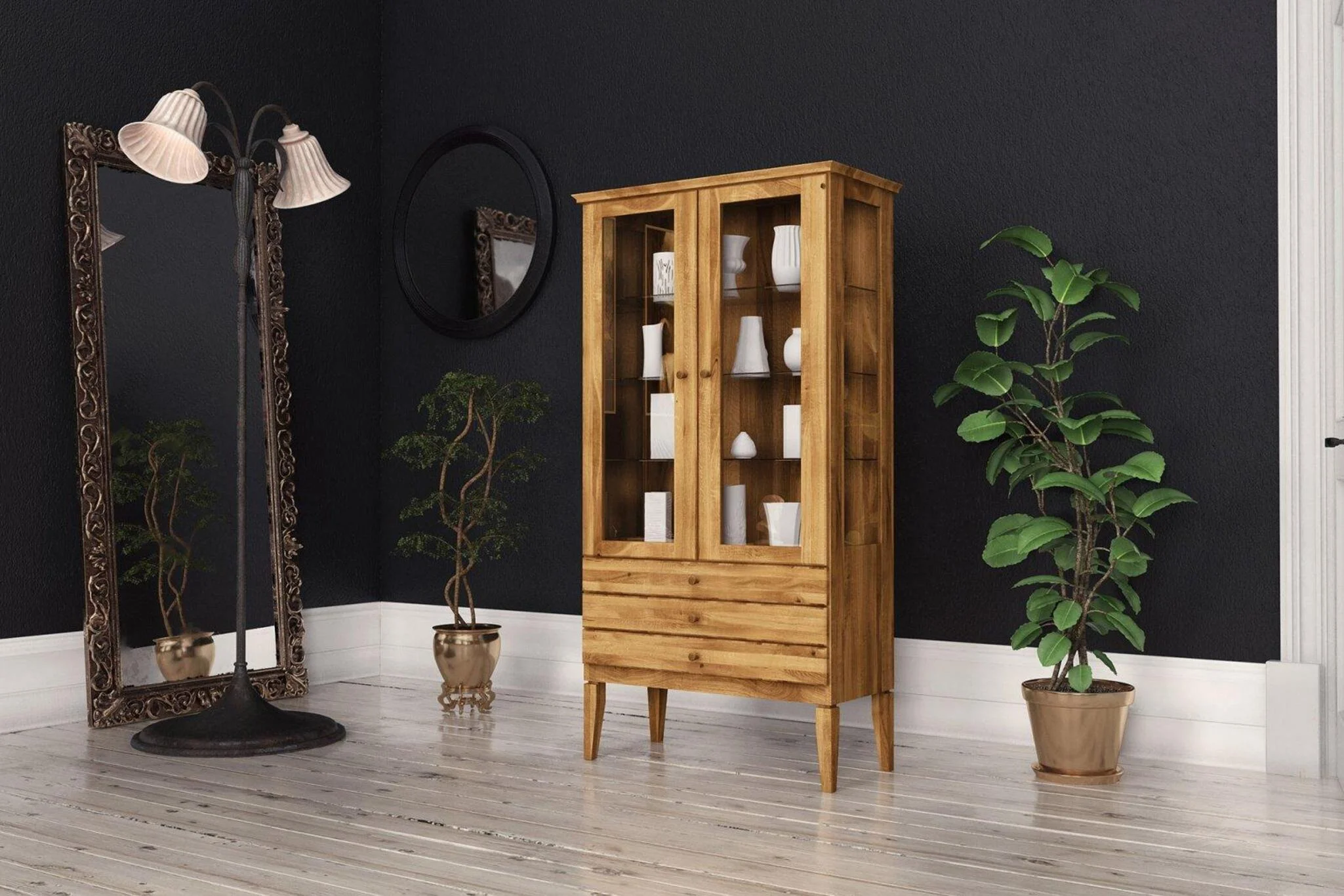 Vitrine Kommode LENNES Buche massiv 94x180x45 cm - Fun Möbel