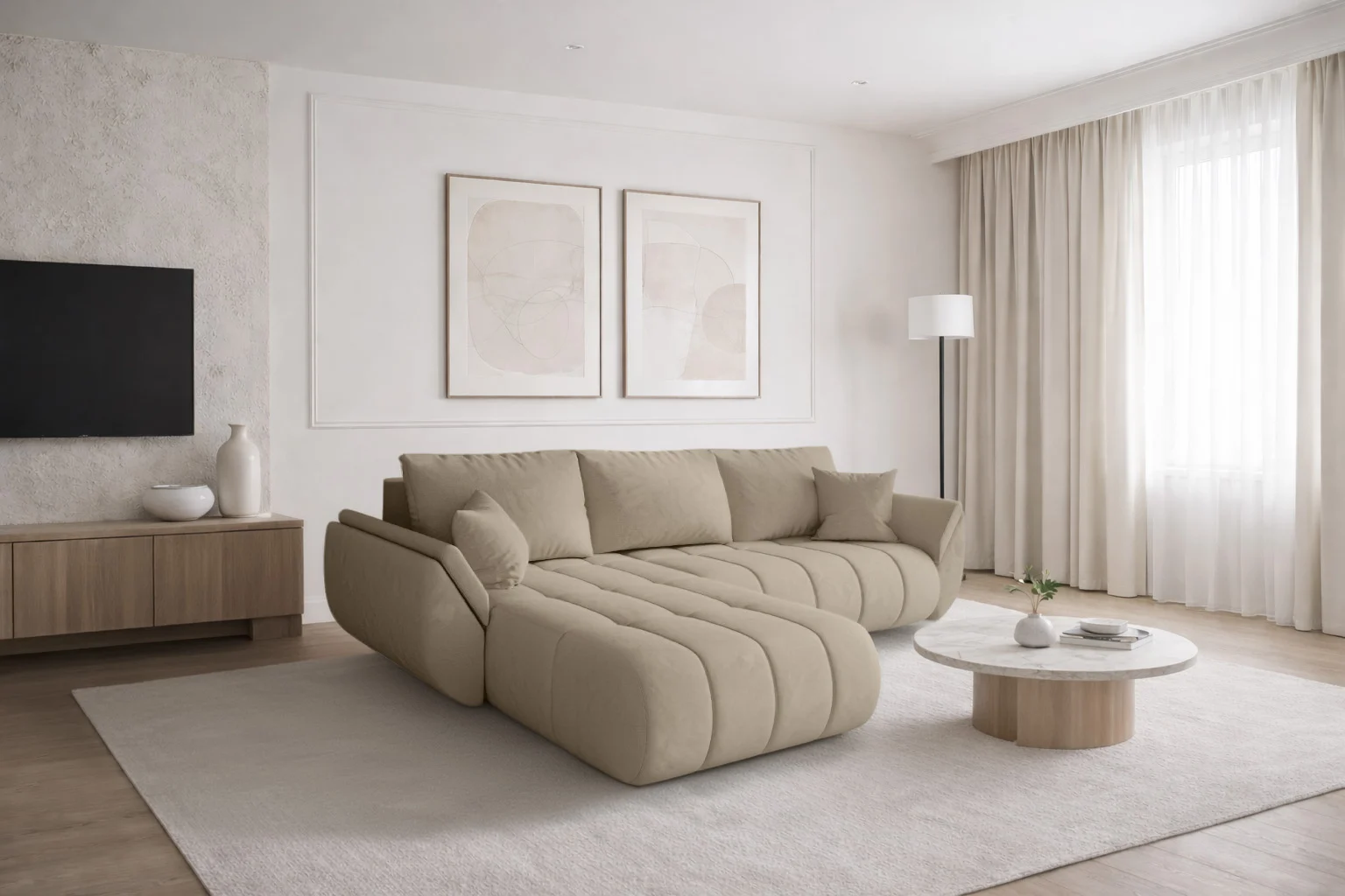 Ecksofa modernes Sofa mit Schlaffunktion und Bettkaste im Veloursstoff Monolith TOKYO PREMIUM