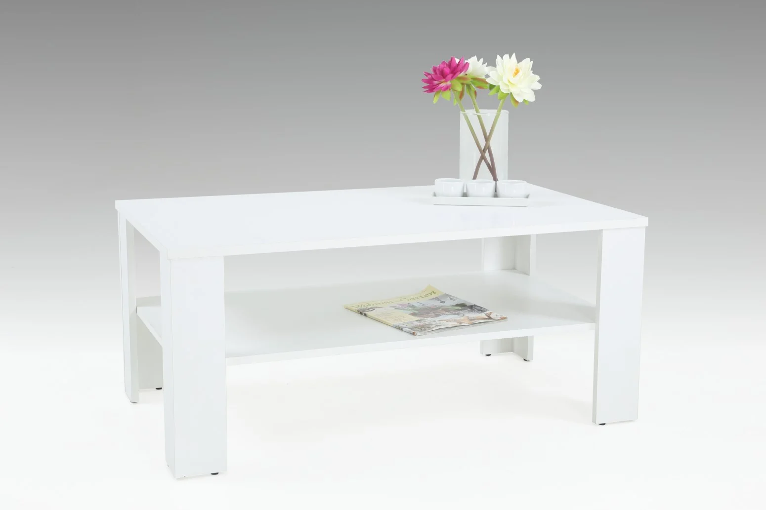 Couchtisch Tisch Loco 100x60 cm mit Ablageboden Weiss - Fun Moebel