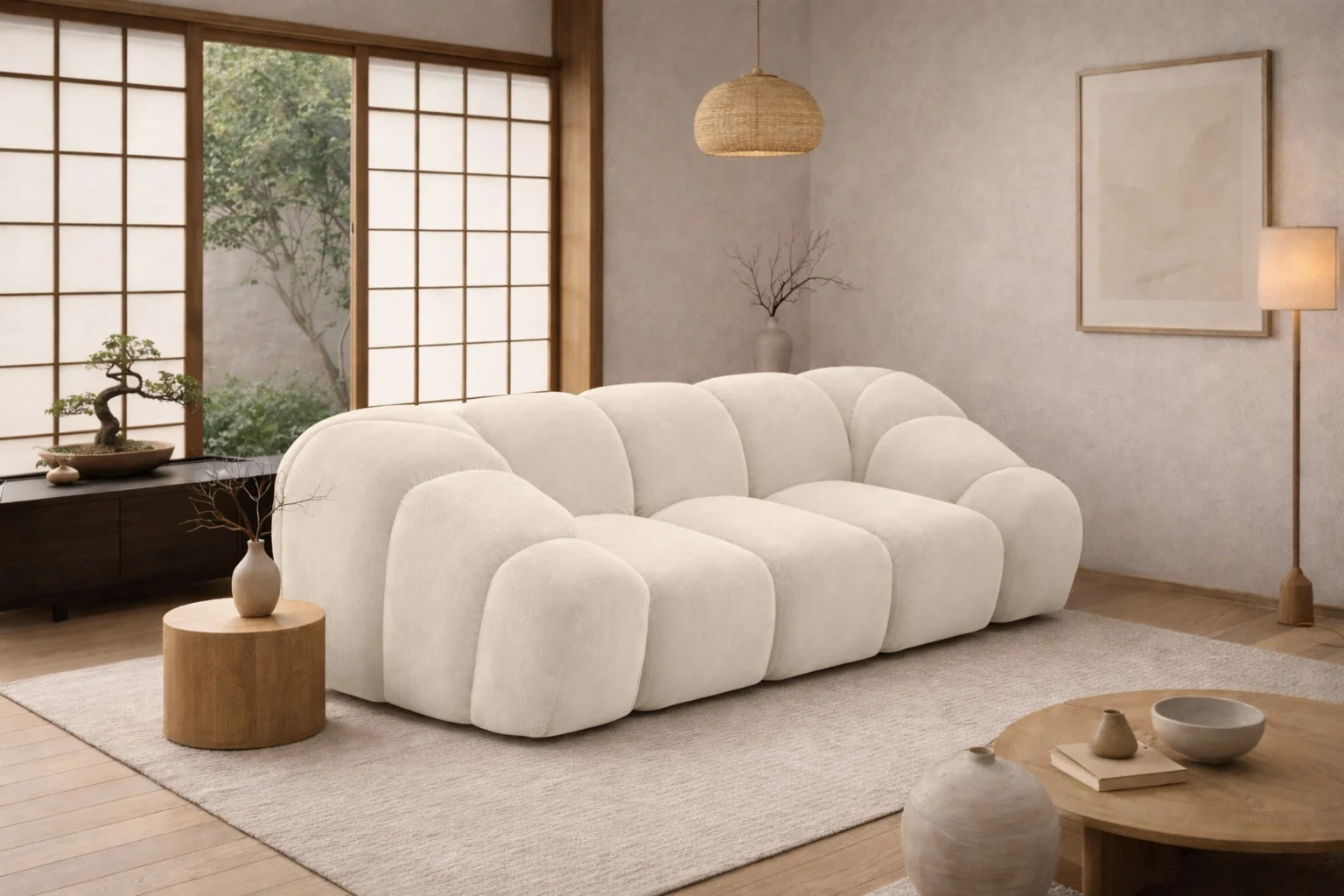 Sofa 2-Sitzer modular für Wohnzimmer, Samtstoff Bluvel, CROISSANT