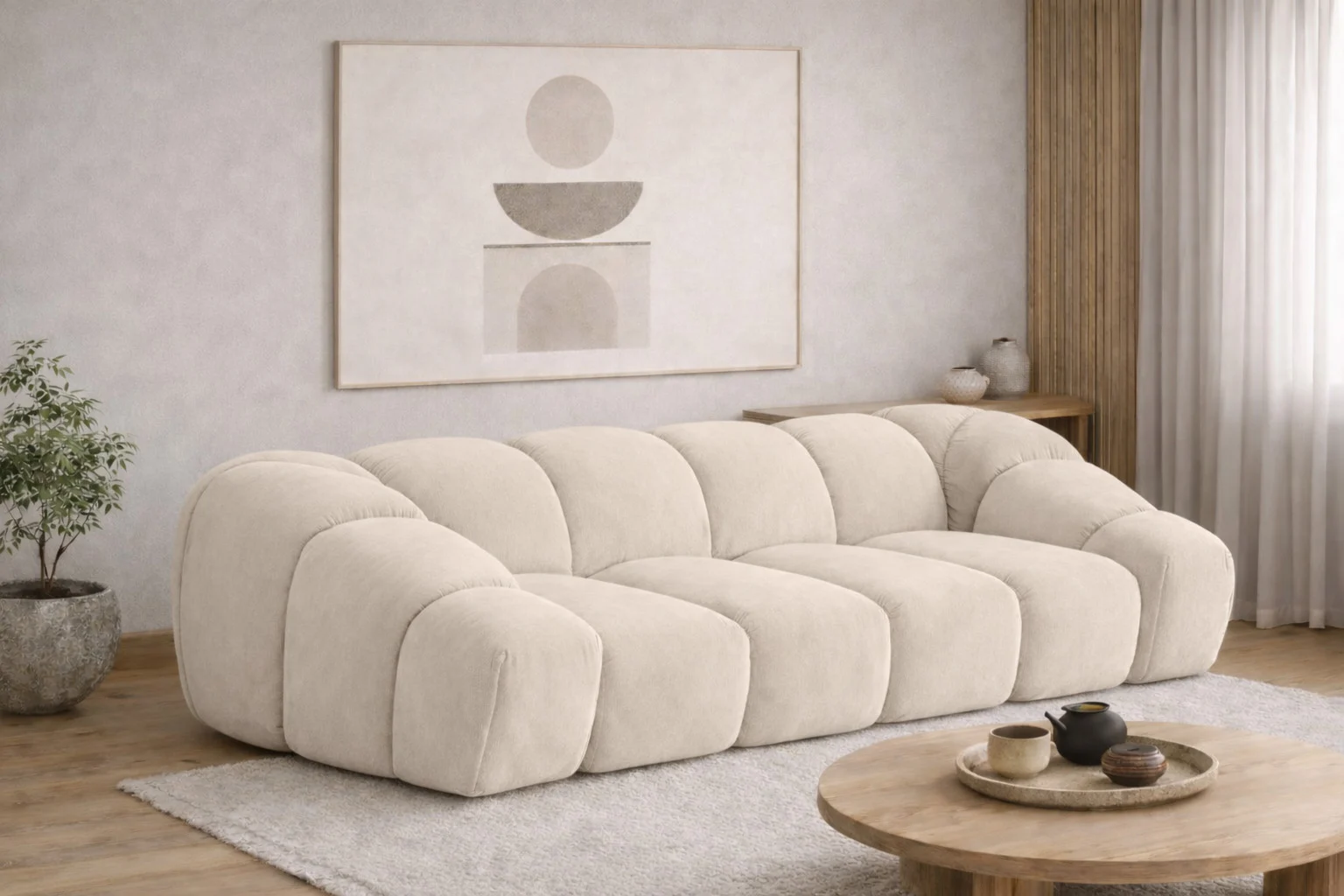 Sofa 3-Sitzer modular für Wohnzimmer, Samtstoff Bluvel, CROISSANT