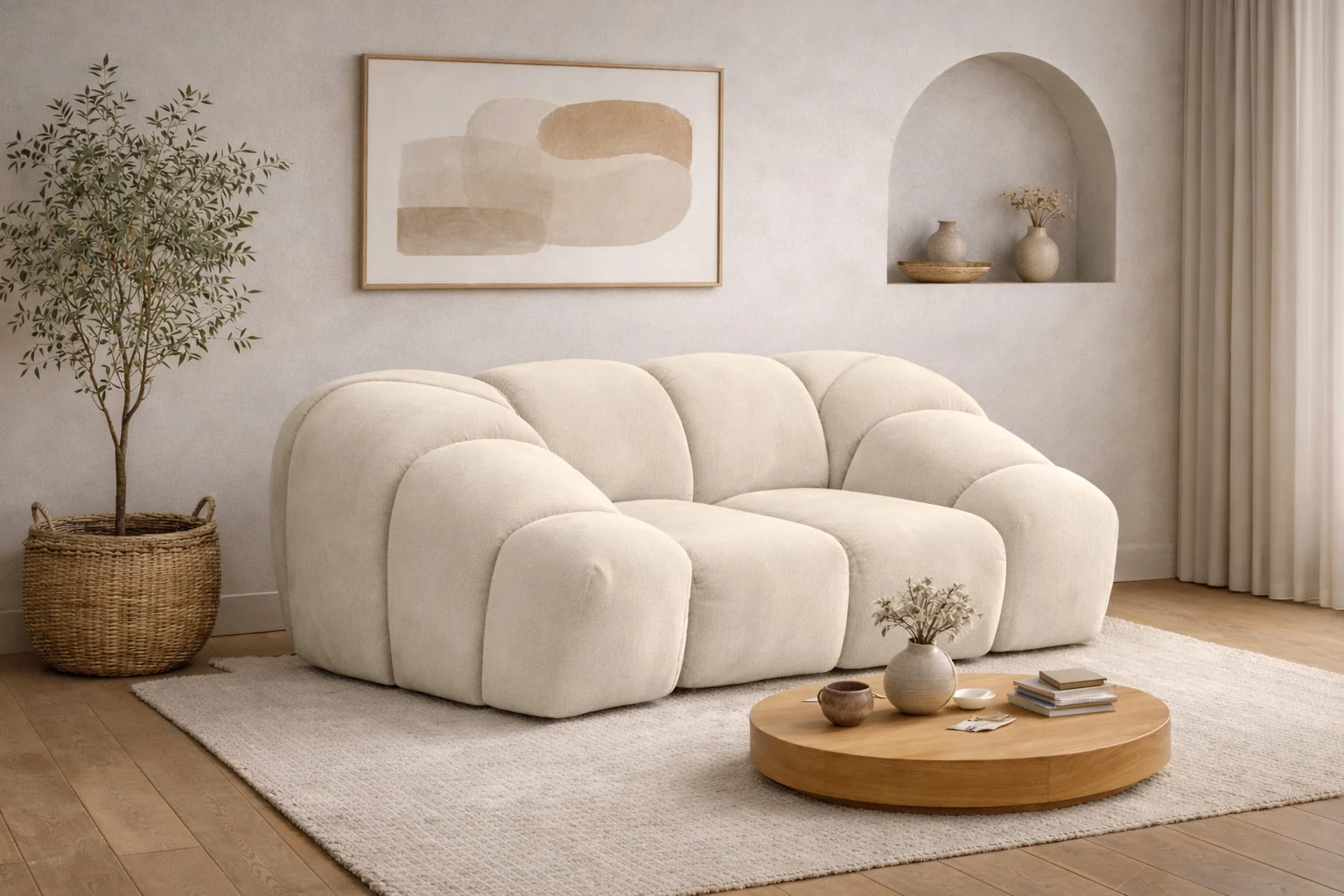 Sessel modular für Wohnzimmer, Samtstoff Bluvel, CROISSANT