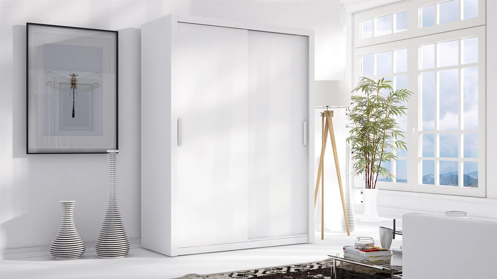 Schiebetürenschrank Schrank LUND Weiss matt 150x215 cm - Fun Moebel