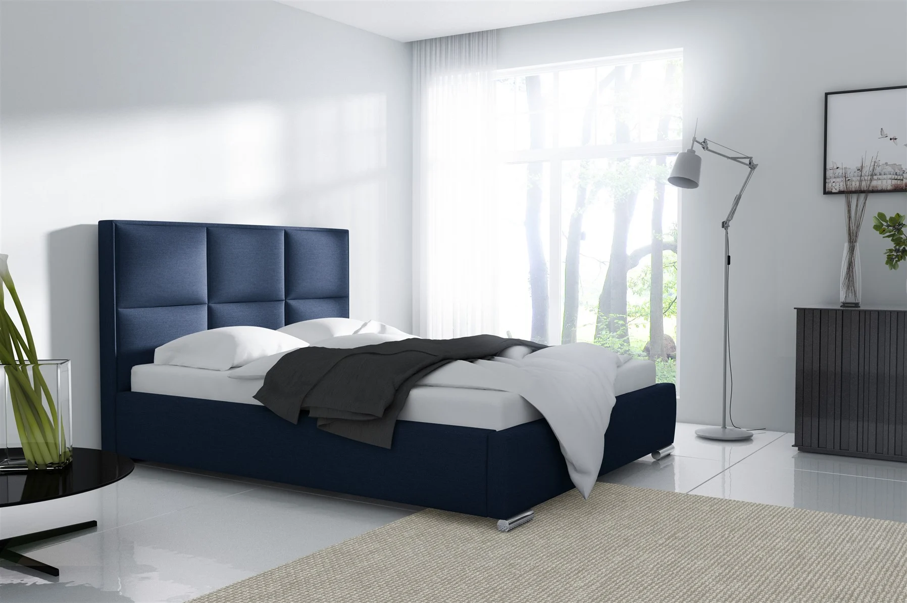 Polsterbett Doppelbett VITUS Komplettset Polyester.. Blau 160x200cm - Fun Möbel