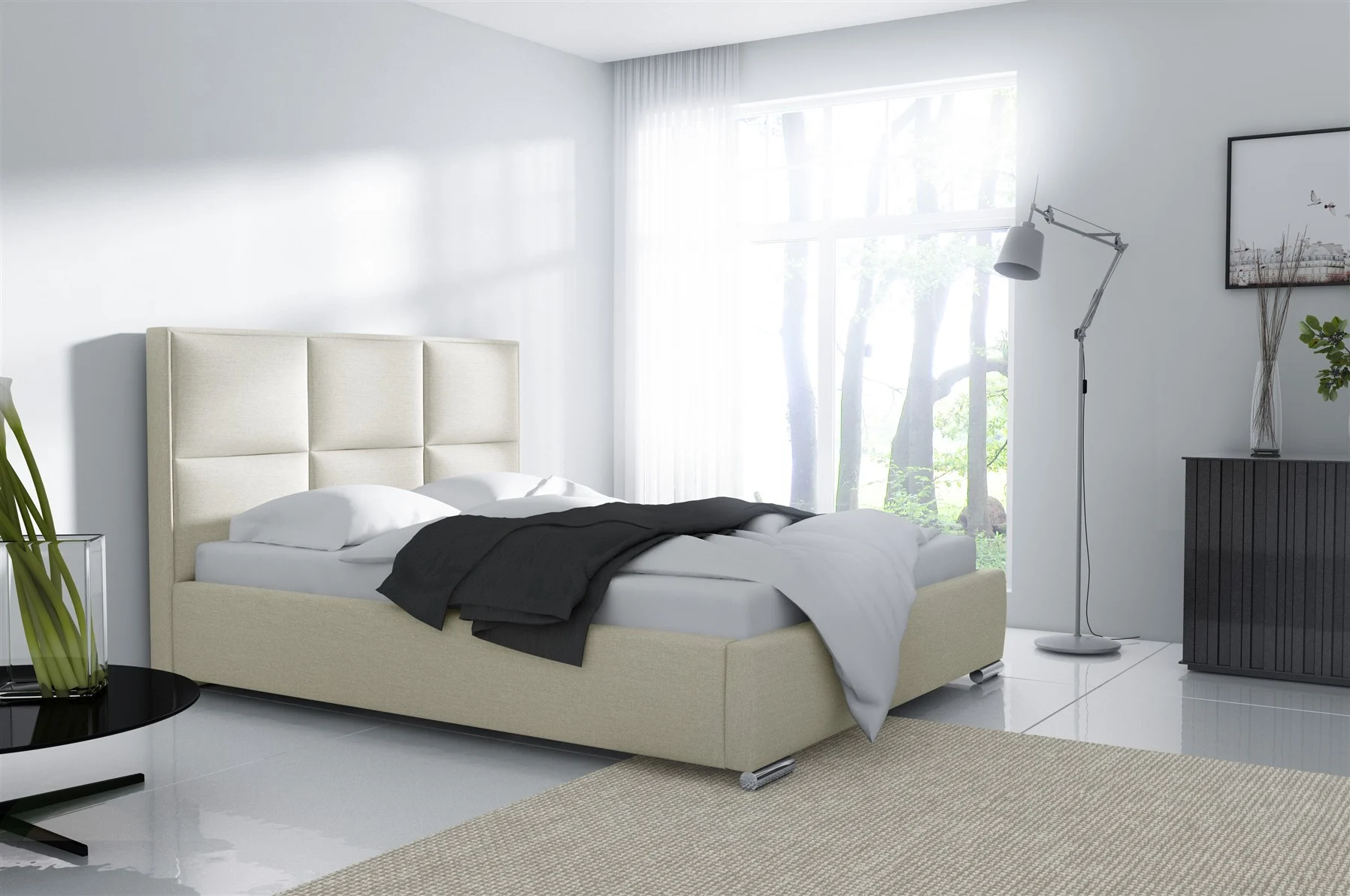 Polsterbett Doppelbett VITUS Komplettset Polyester.. Creme 140x200cm - Fun Möbel