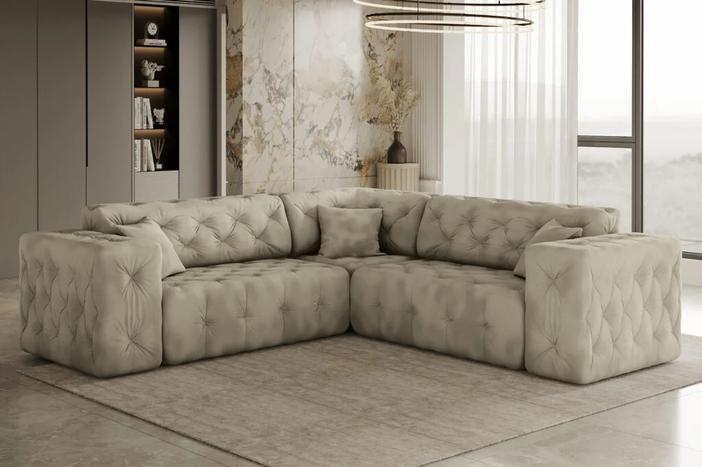 LUX Ecksofa, Corner, stark gesteppt in einem einzigartig weichen und eleganten Stoff Whisper