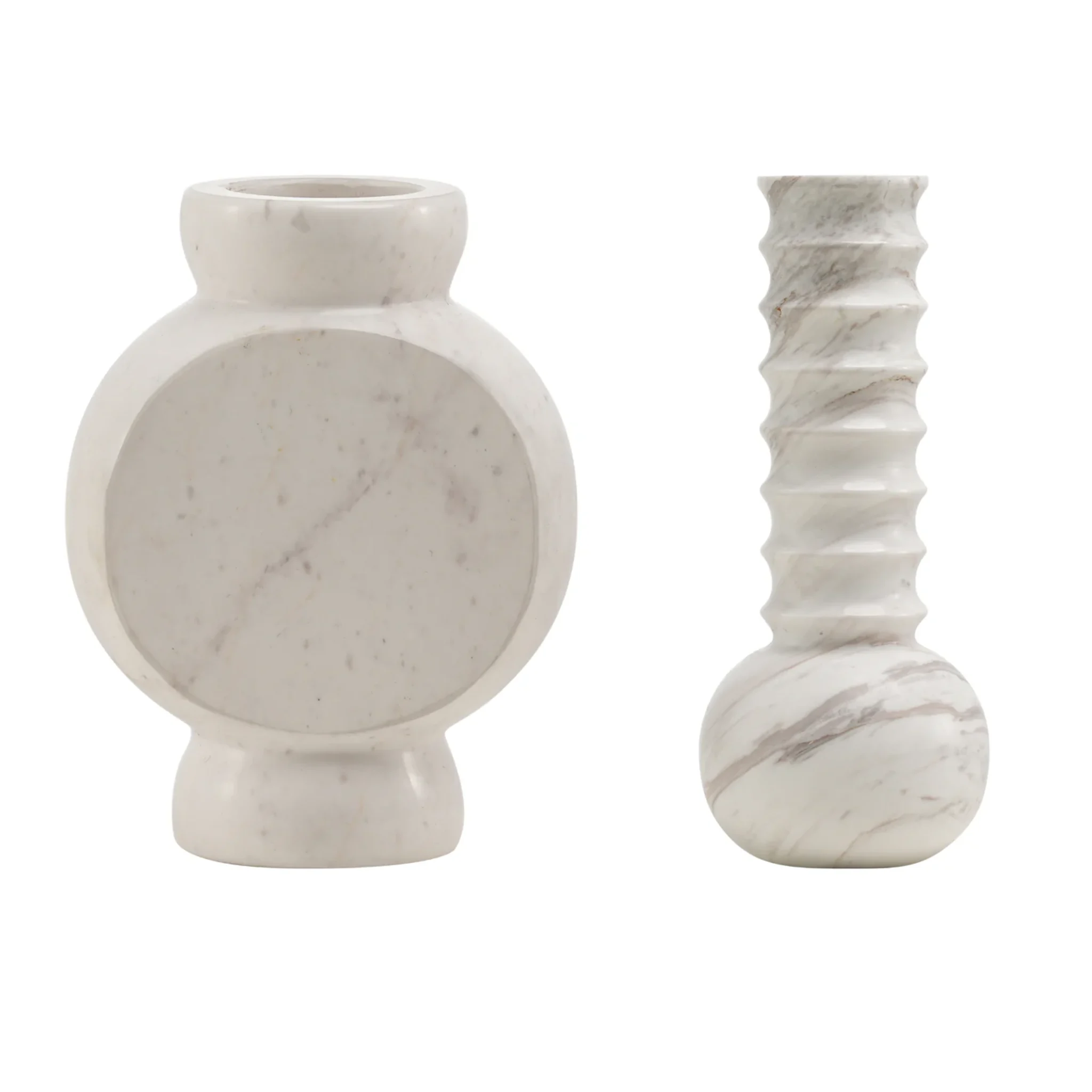 Marmor Geschenkset – Vasen Circle & Ribbed Weiß - Mr. Stoned