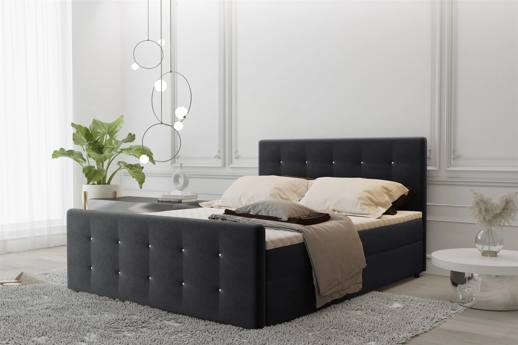 Boxspringbett Schlafzimmerbett MAURO 120x220cm Stoff Soro Schwarz inkl.Bettkasten - Fun Moebel